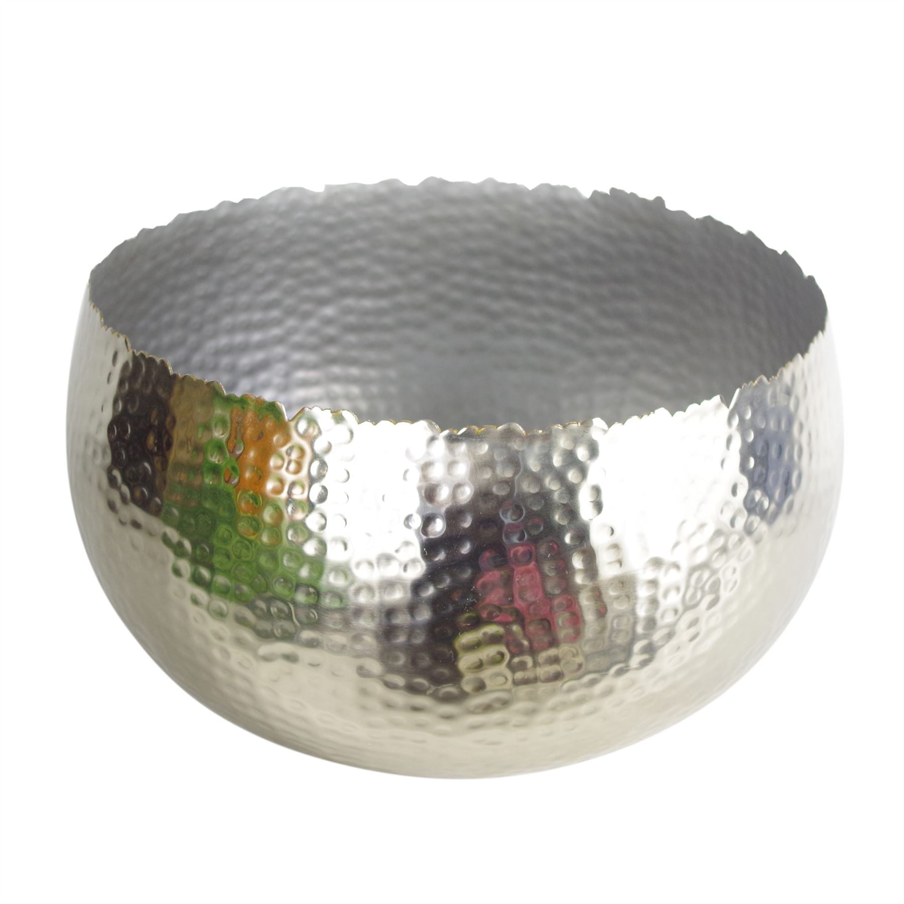 Leaf Extra Large Hammered Metal Planter Bowl 32 x 20cm Silver Curved Edge Indoor Use
