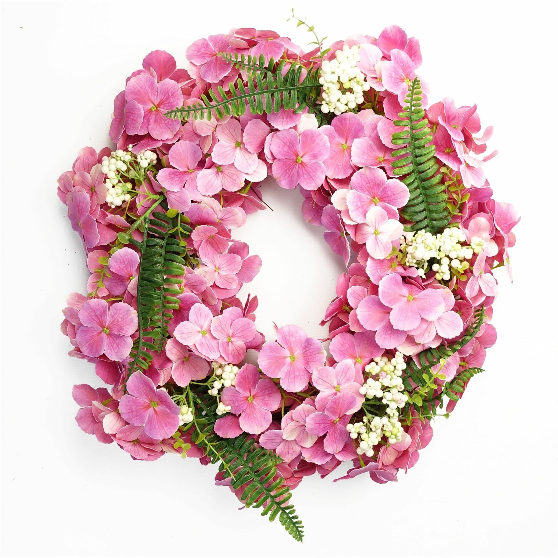 Leaf 40cm Large Artificial Pink Blossom Wreath with Natural Woven Base