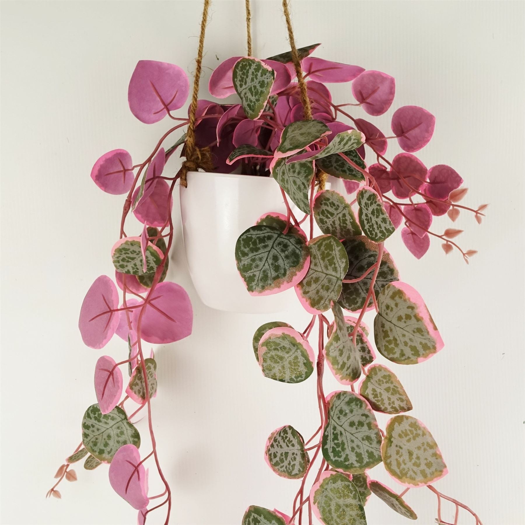 Leaf Artificial String of Hearts Hanging Plant in Potted White Decorative Hanging Pot 90cm
