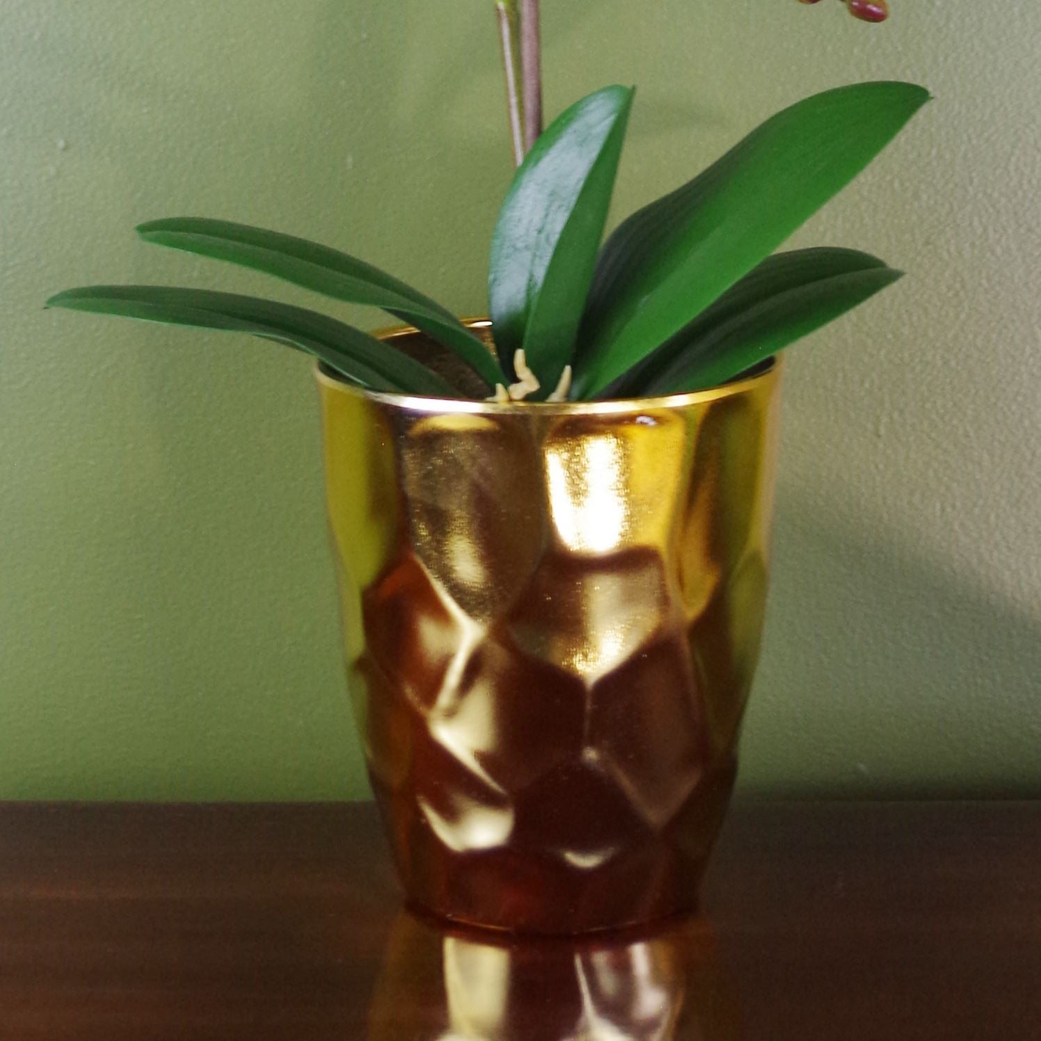 Leaf 54cm Artificial Orchid Plant, Dark Pink, 10 Real Touch Flowers, Decorative Plastic Pot
