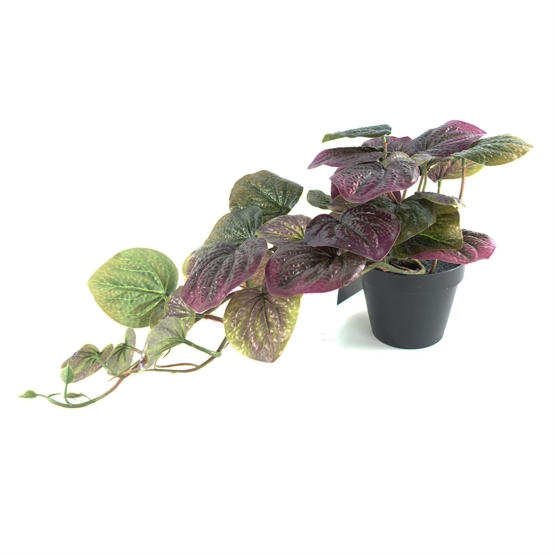Leaf 35cm Artificial Trailing Purple Potted Pothos Plant in Black Plastic Pot