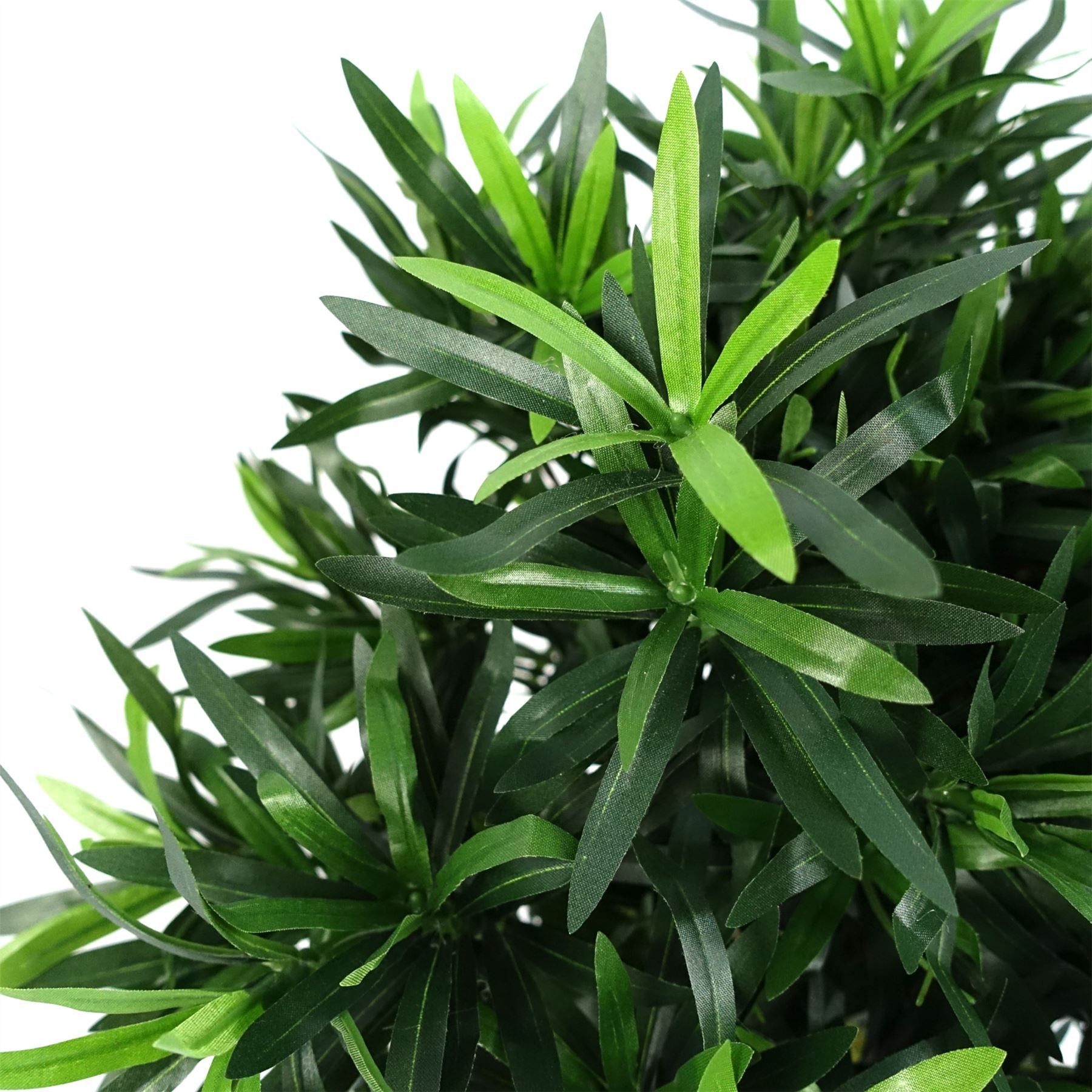 Leaf 40cm Podocarpus Artificial Bush with Natural Wood Trunk and Silk Leaves, Potted Plant
