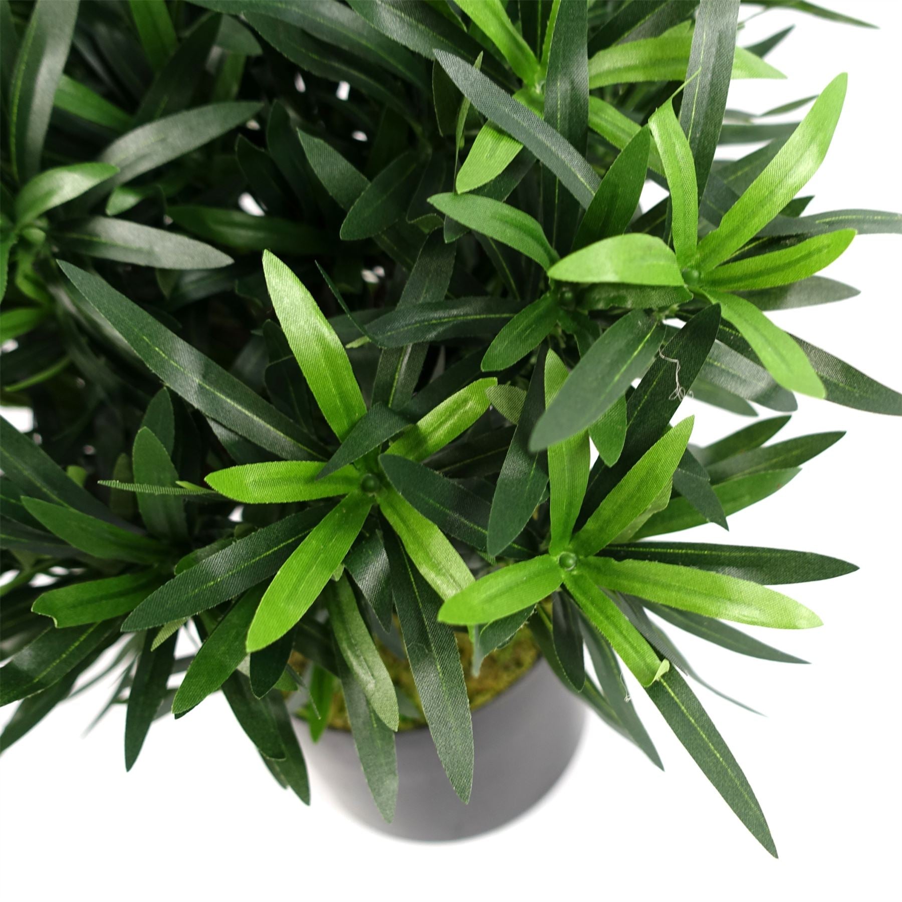Leaf 40cm Podocarpus Artificial Bush with Natural Wood Trunk and Silk Leaves, Potted Plant