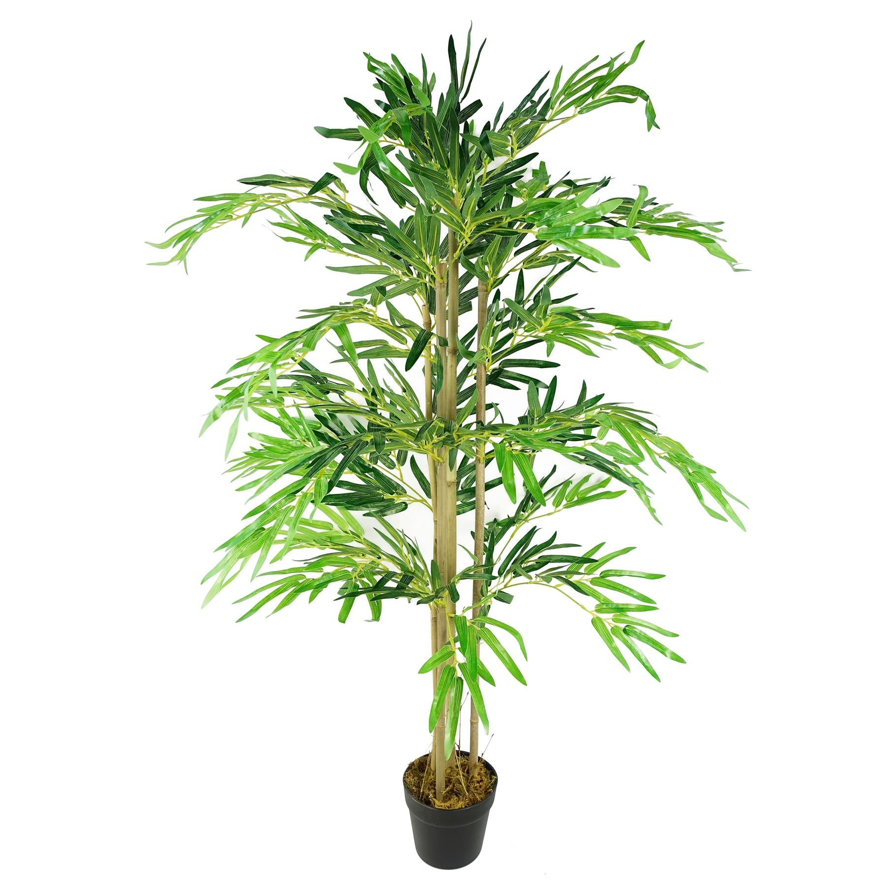 Leaf 120cm Artificial Bamboo Tree with Natural Bamboo Canes in Black Pot