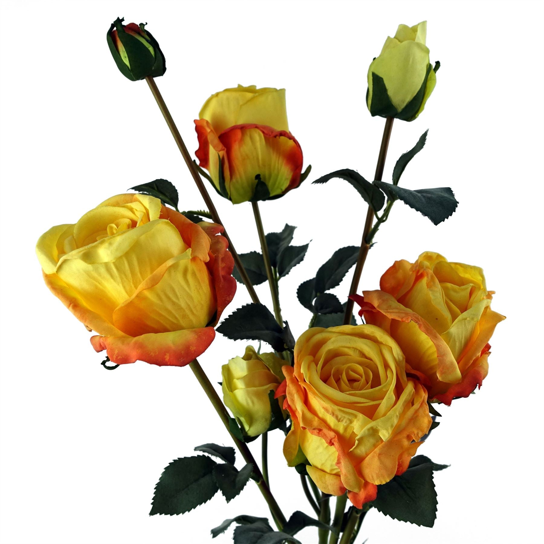 Leaf 60cm Yellow Rose Artificial Flowers Spray - 4 Flowers 3 Buds