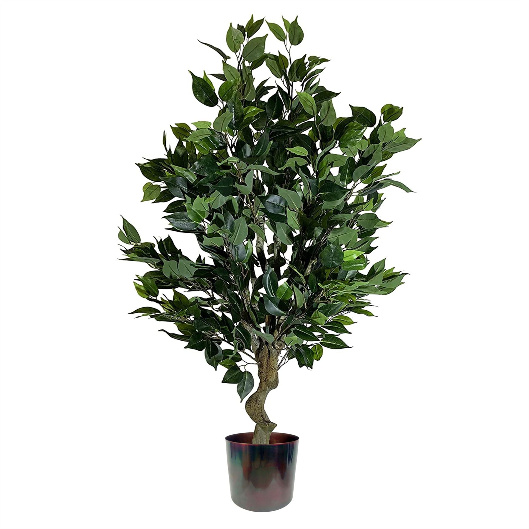 100cm Realistic Artificial Ficus Tree with Decorative Metal Planter | Leaf Design UK