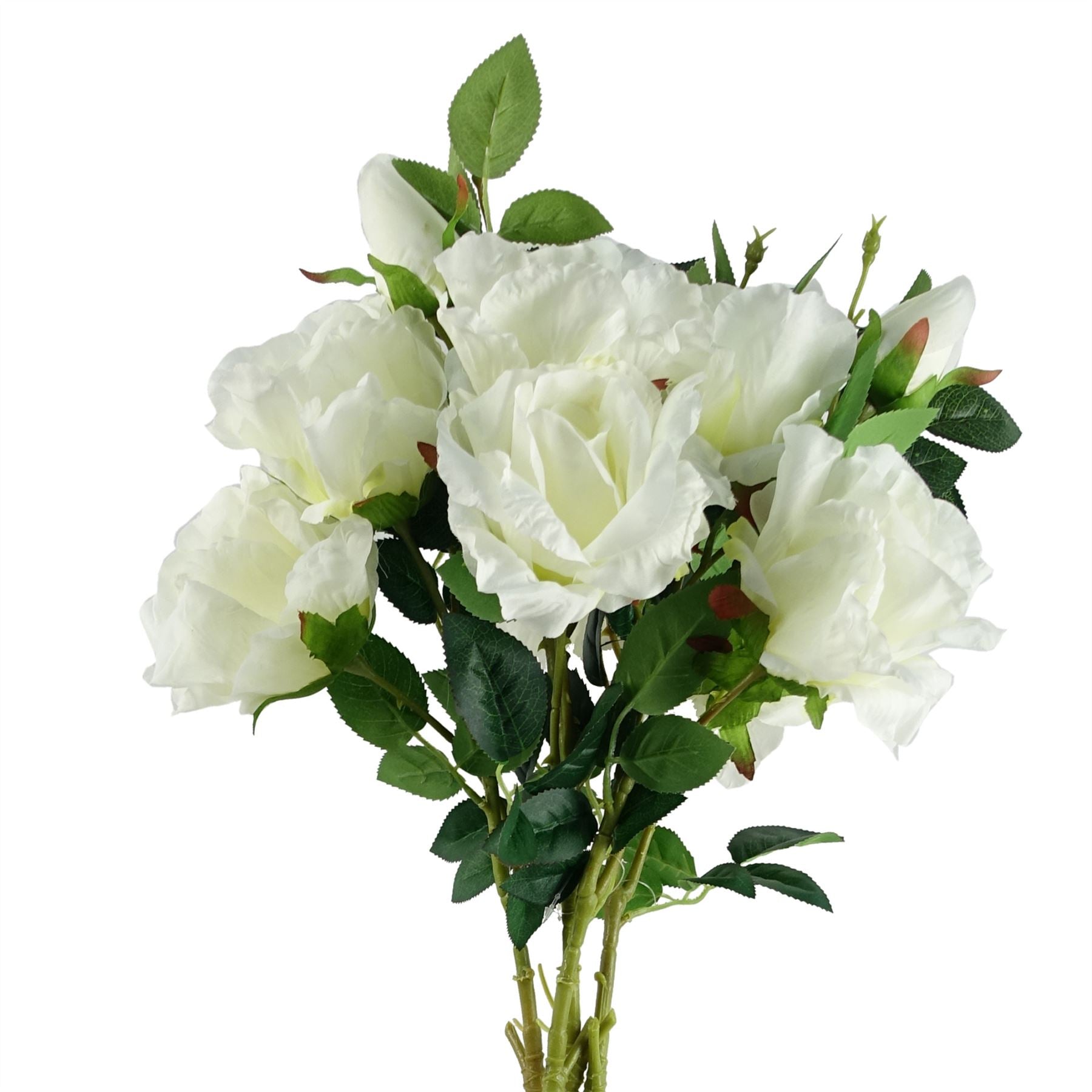 Leaf Pack of 6 Artificial Off-White Rose Stems 80cm, 18 Silk Flowers