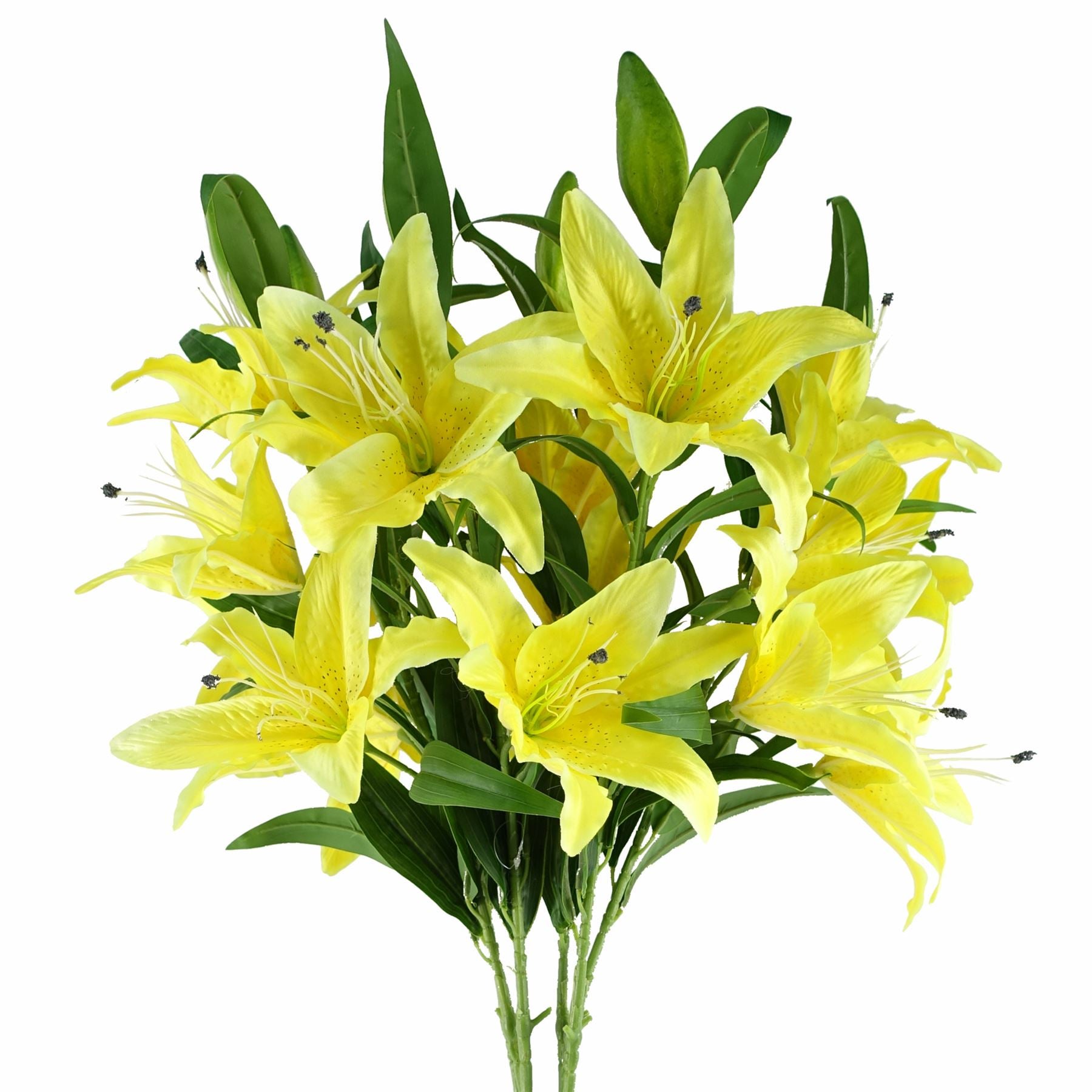 Leaf Pack of 6 Yellow Artificial Lily Stems 100cm, 18 Flowers