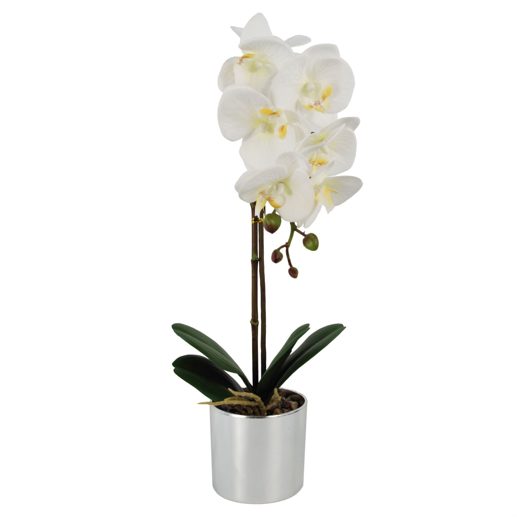 Leaf 46cm Artificial White Orchid Plant with 7 Real Touch Flowers and Plastic Decorative Pot