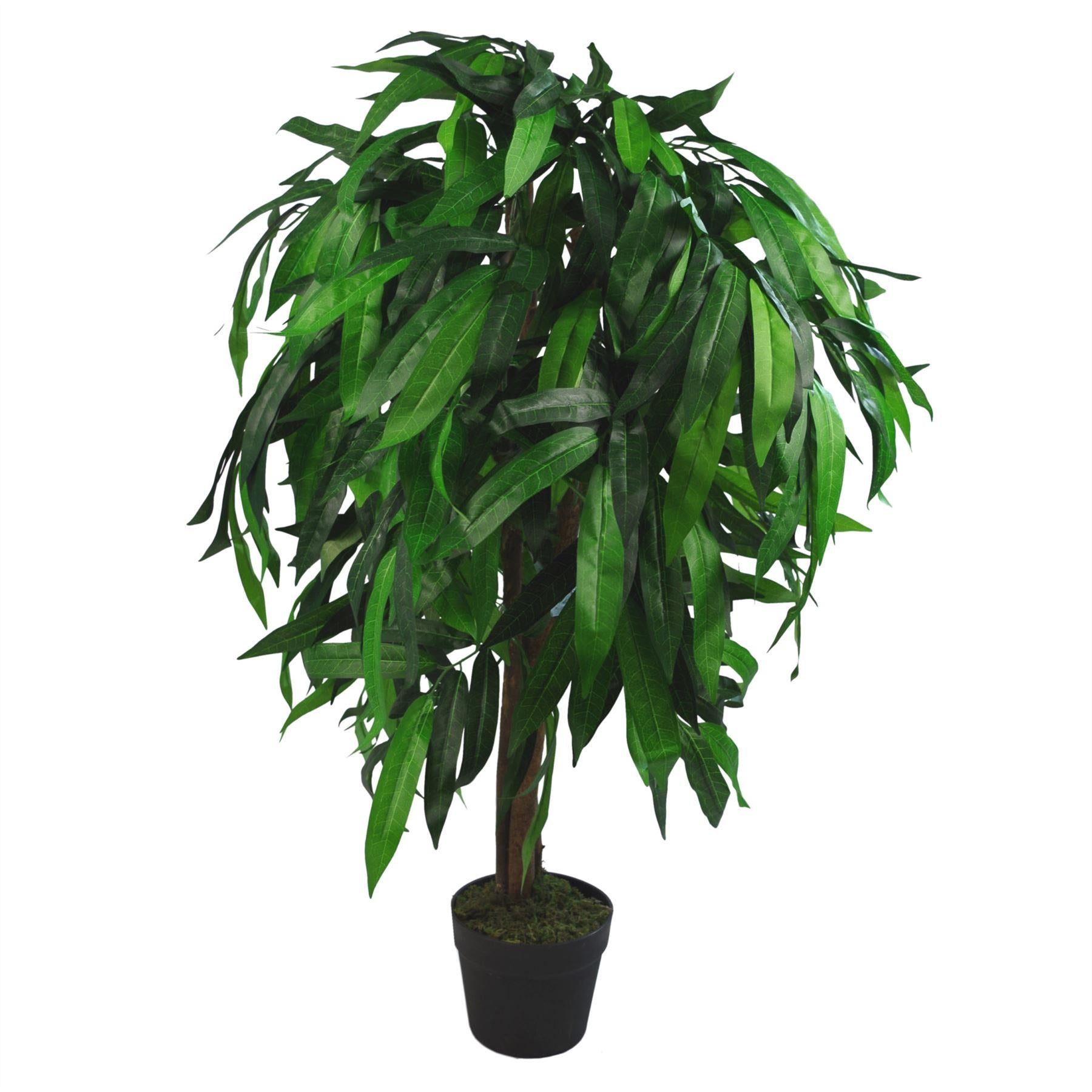Leaf Artificial Mango Tree Plant, Green, 80cm with Metal Planter