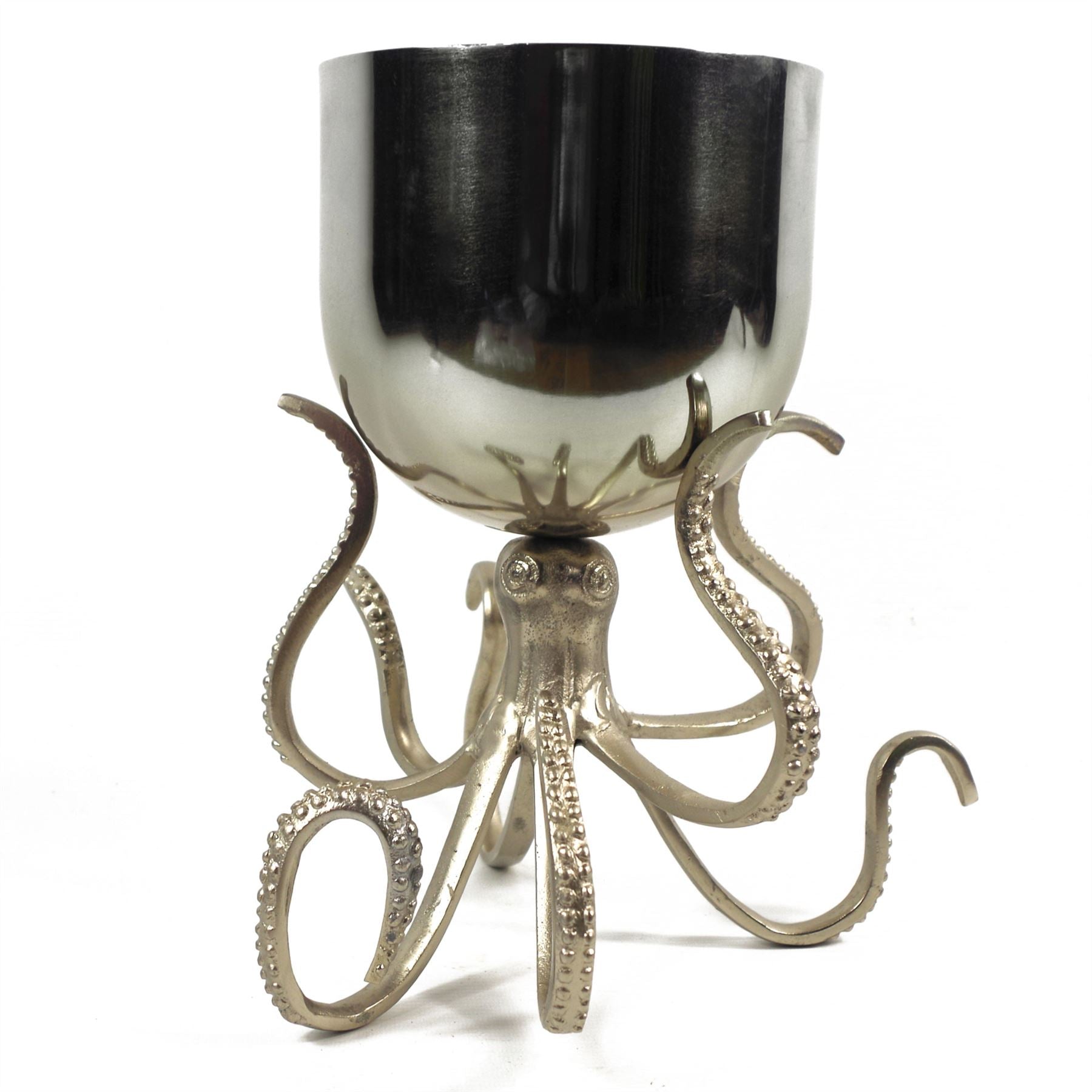 Leaf 28cm Silver Hand-Finished Metal Octopus Bowl Style Planter with Stand