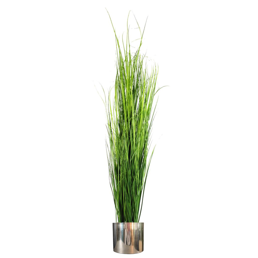 Leaf Design UK 130cm Artificial Extra Large Grass Plant with Silver Metal Planter