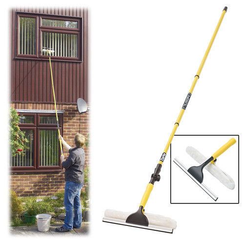 3.5M Telescopic Window Cleaner with Aluminium Pole, Soft Bristle Brush Head, Foam Grip and Water On/Off Switch