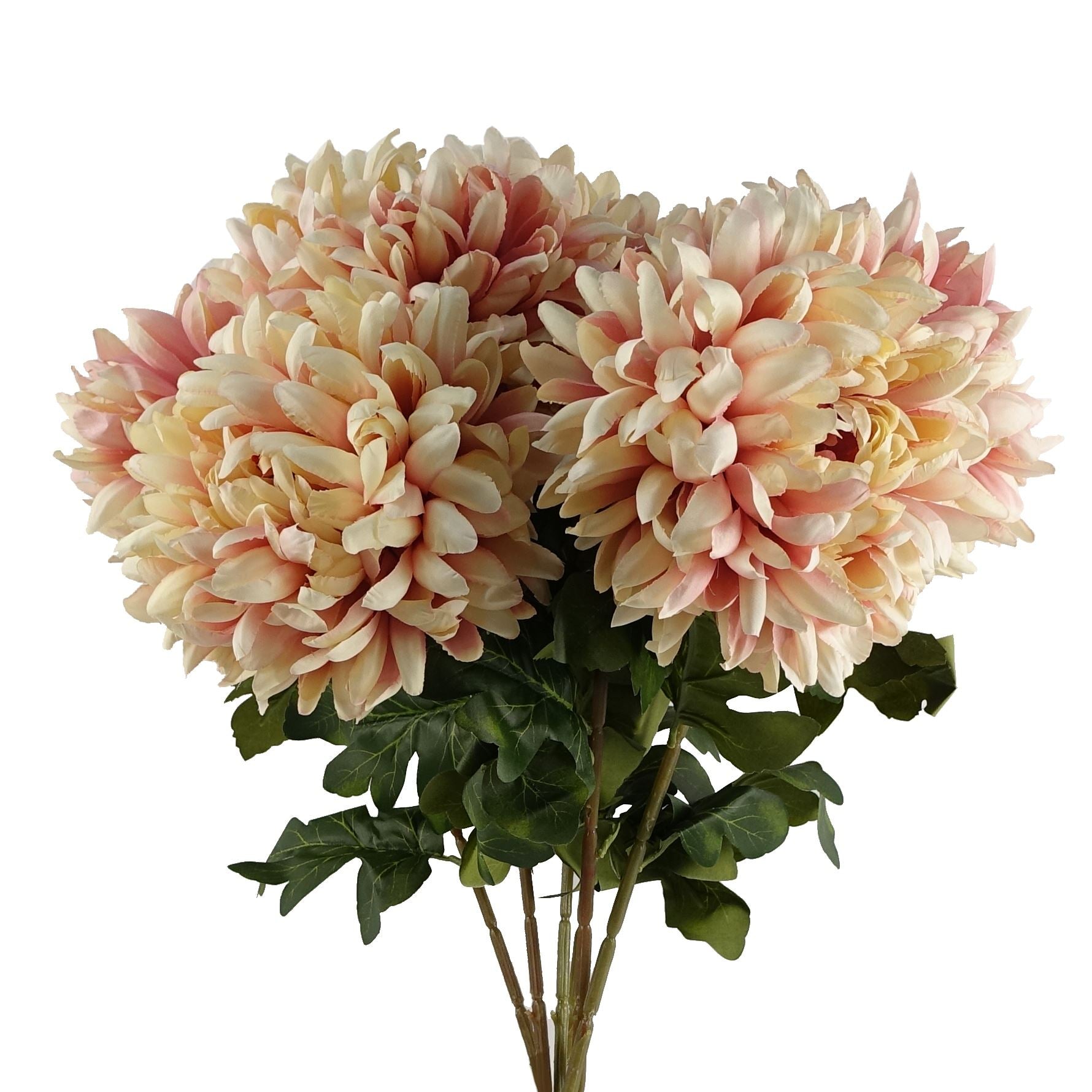 Leaf Pack of 6 Pink Extra Large Reflex Chrysanthemum Silk Flower Stems 75cm