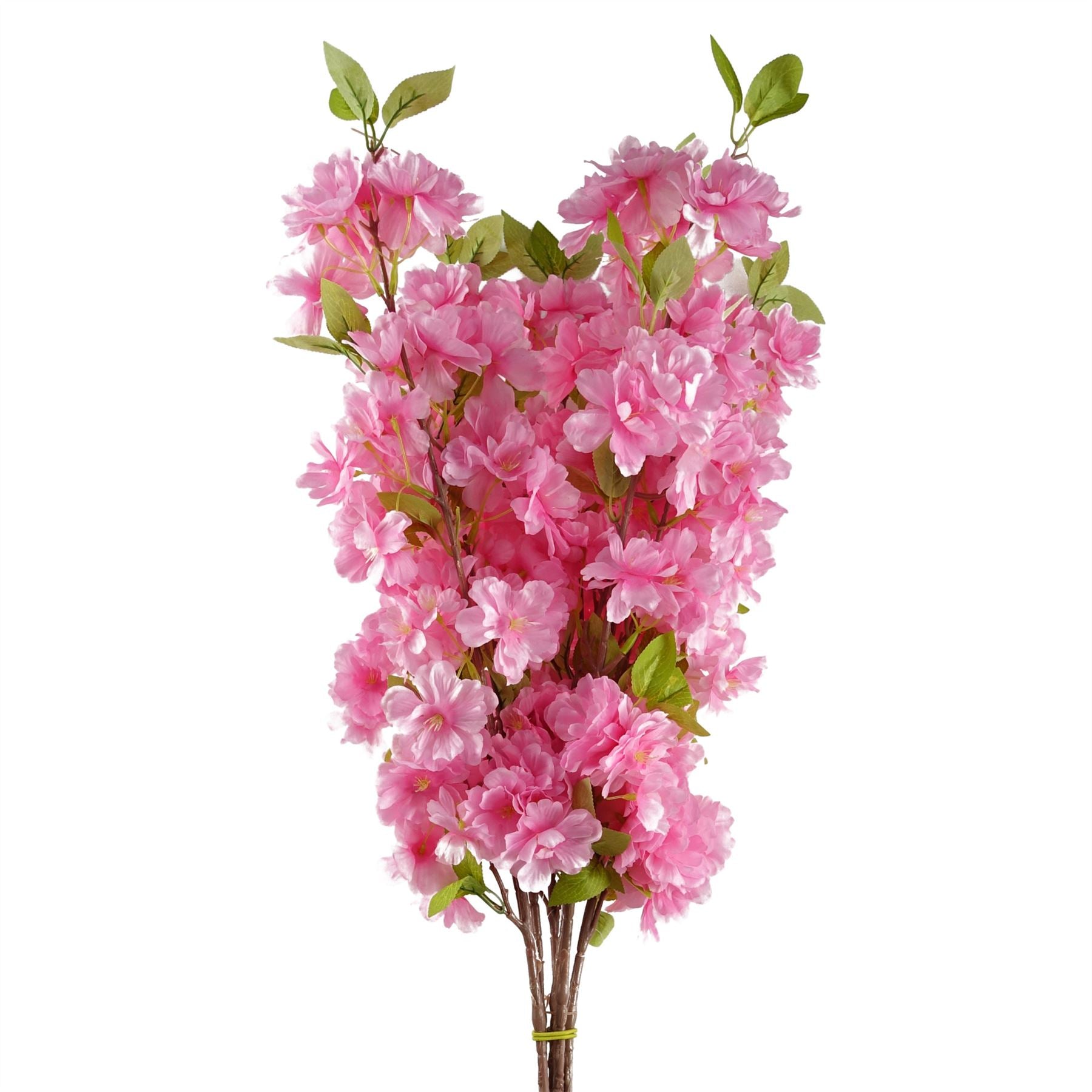 Leaf Pack of 6 Pink Artificial Blossom Stems 100cm with Silk Flowers and Leaves