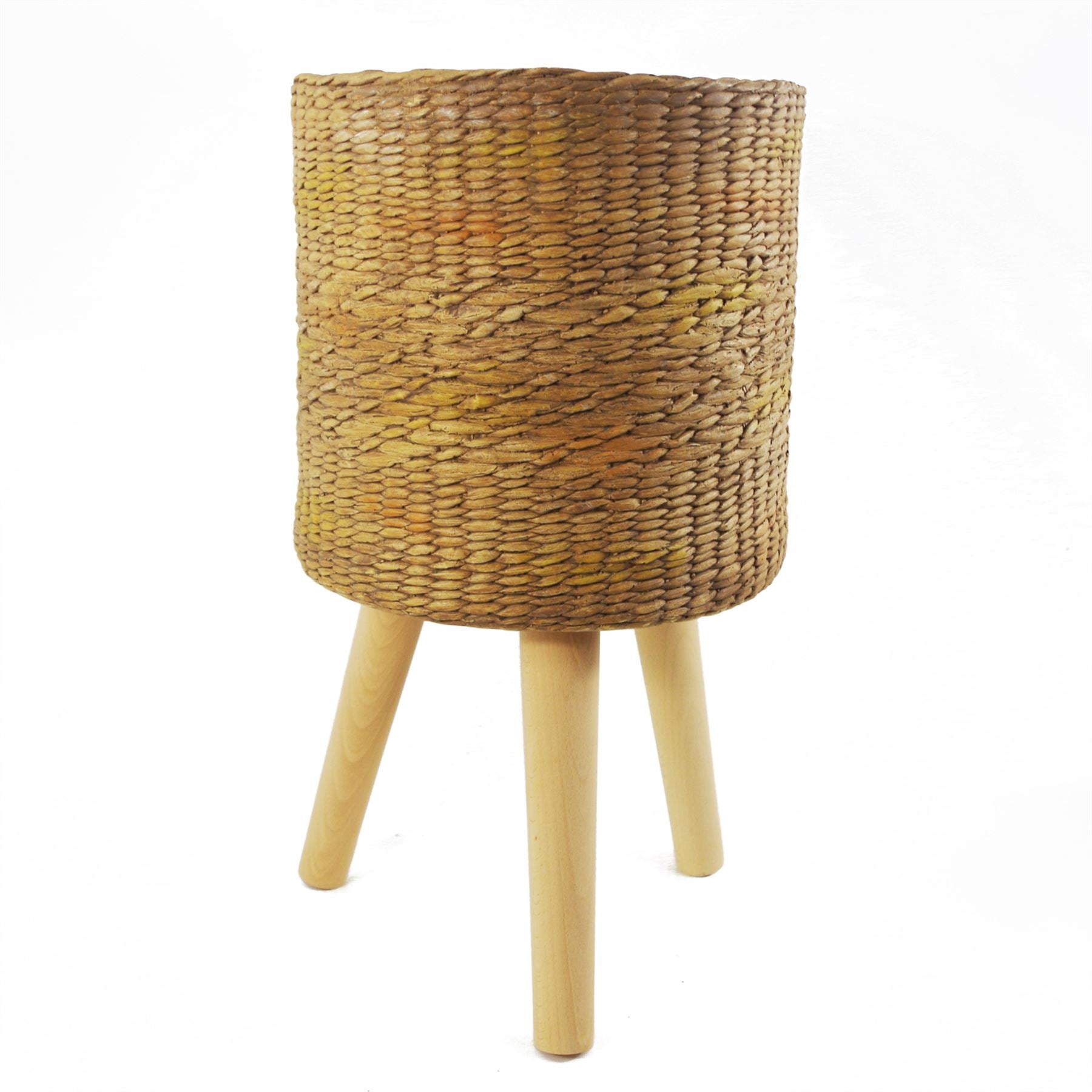Leaf 54cm x 30cm Rattan Effect Fibreglass Composite Large Planter with Wooden Legs