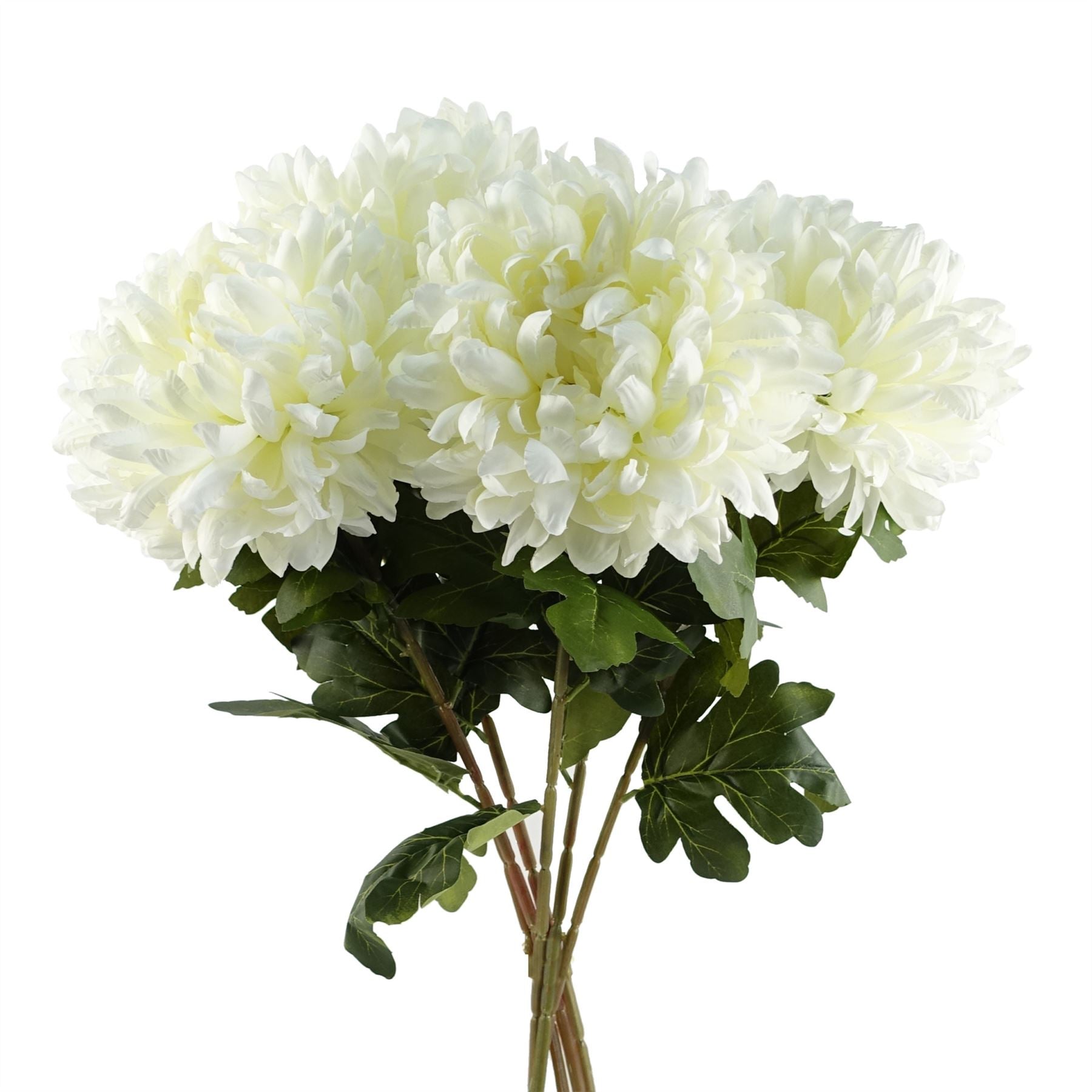 Leaf Pack of 6 Extra Large White Reflex Chrysanthemum Silk Flowers 75cm