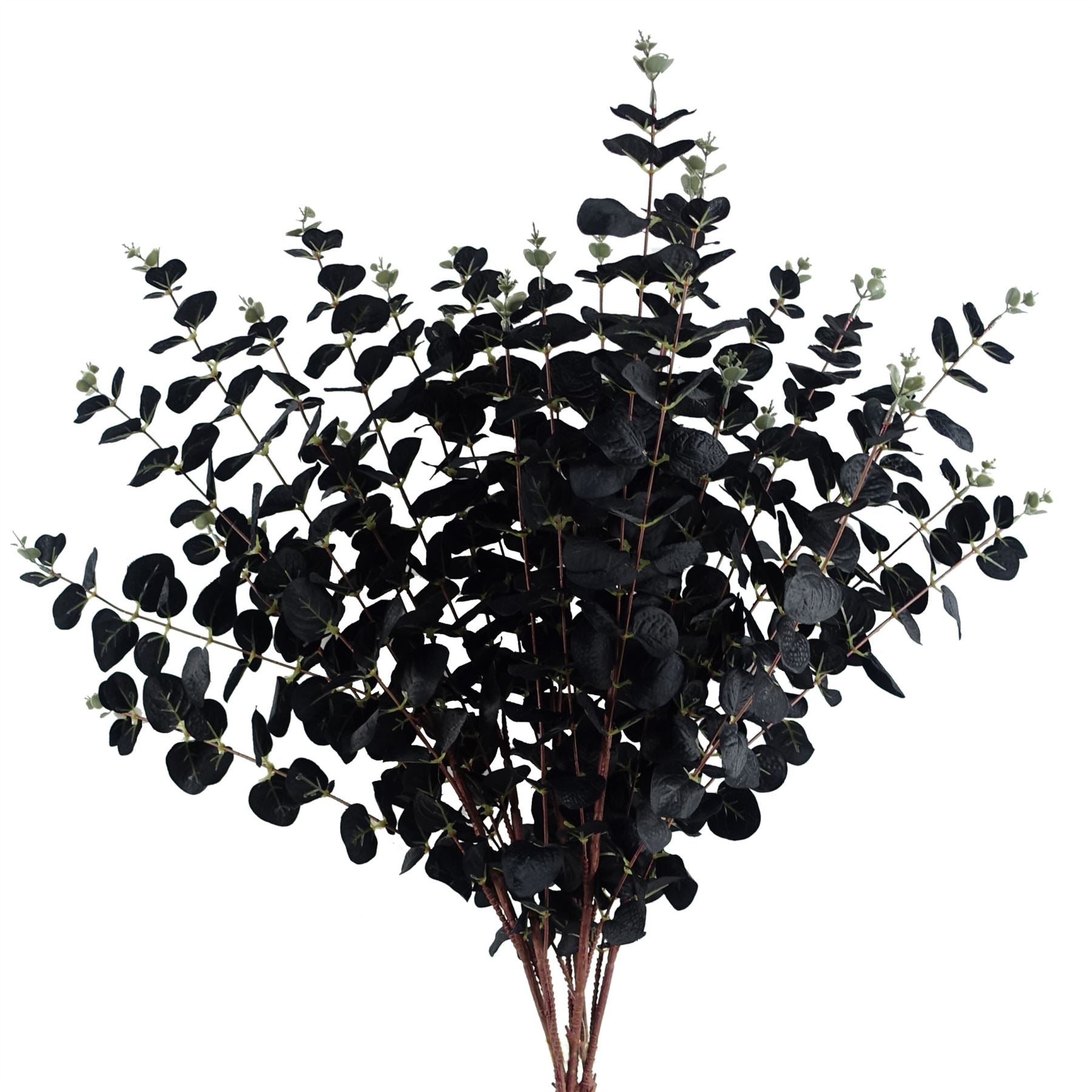 Leaf Pack of 6 Black Eucalyptus Foliage Stems 80cm Realistic Silk Leaves Wired Shapeable Stem