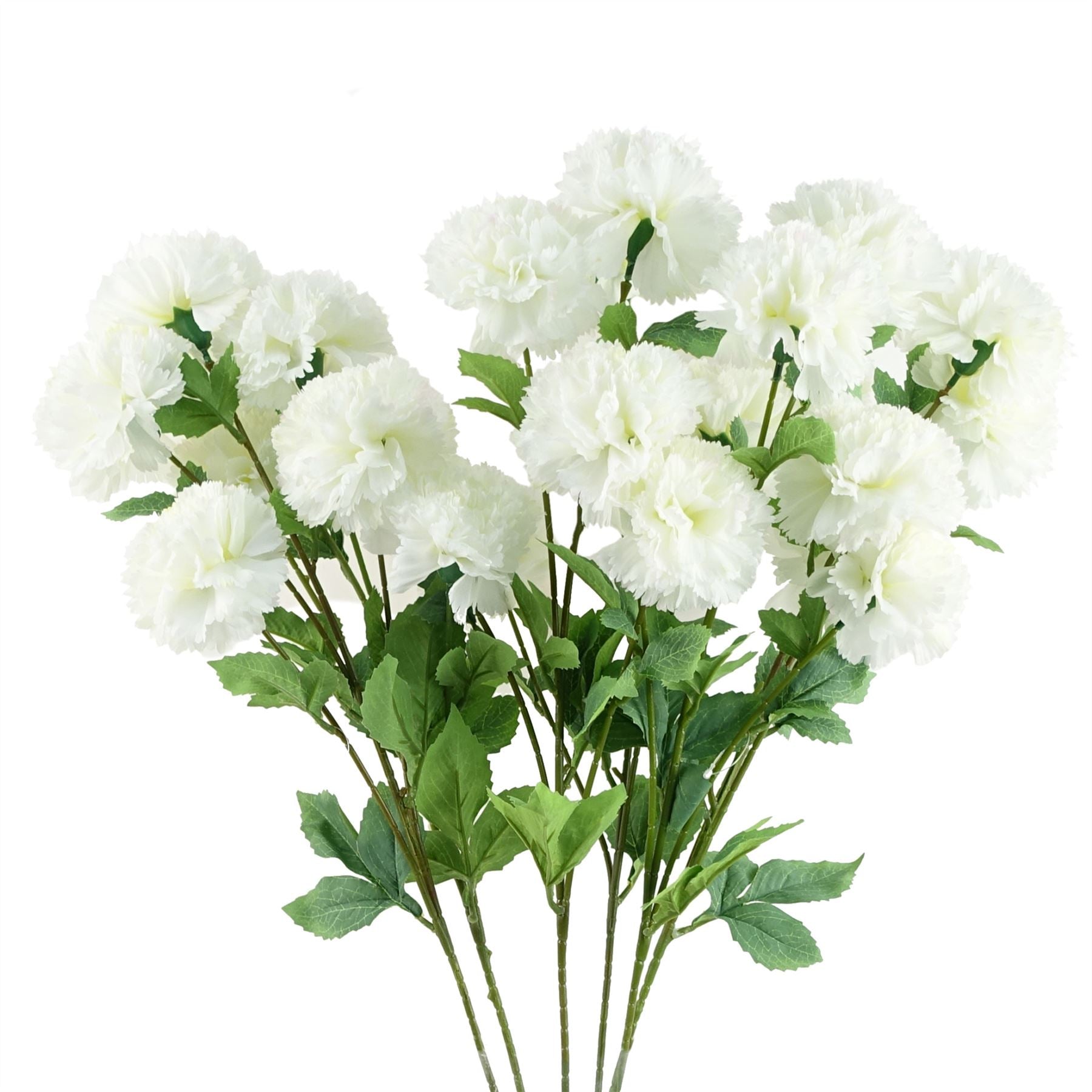 Pack of 6 White Artificial Carnation Stems, 70cm, Silk Flowers, 24 Flowers Total