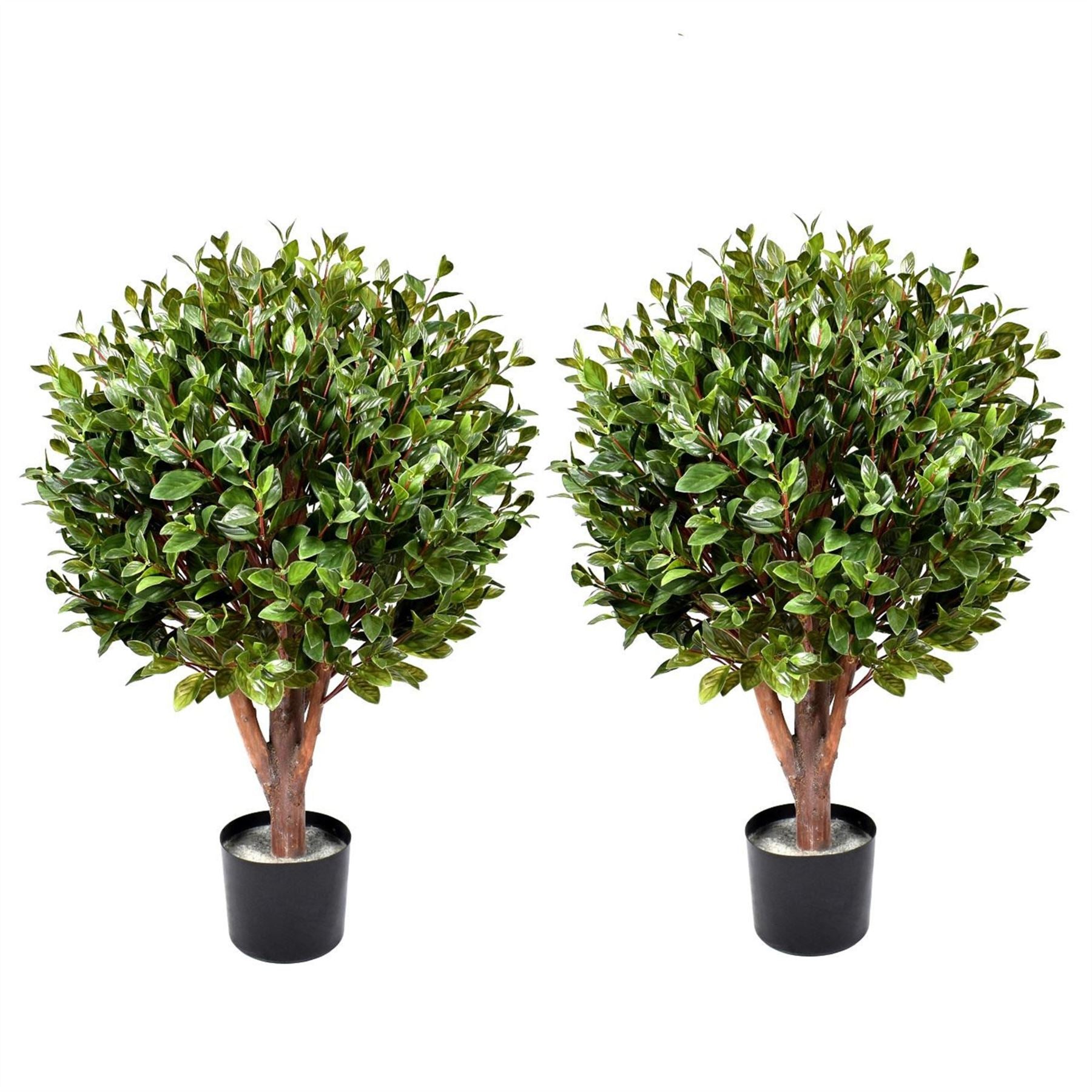 Pair of 90cm UV Resistant Artificial Gloxinia Ball Topiary Trees with 1608 Leaves and Natural Trunk for Outdoor Use