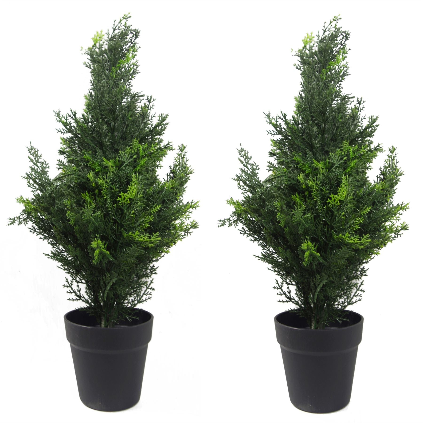 Leaf 60cm Pair of Artificial Cedar Trees, UV Resistant, Indoor and Outdoor, Potted Topiary Trees