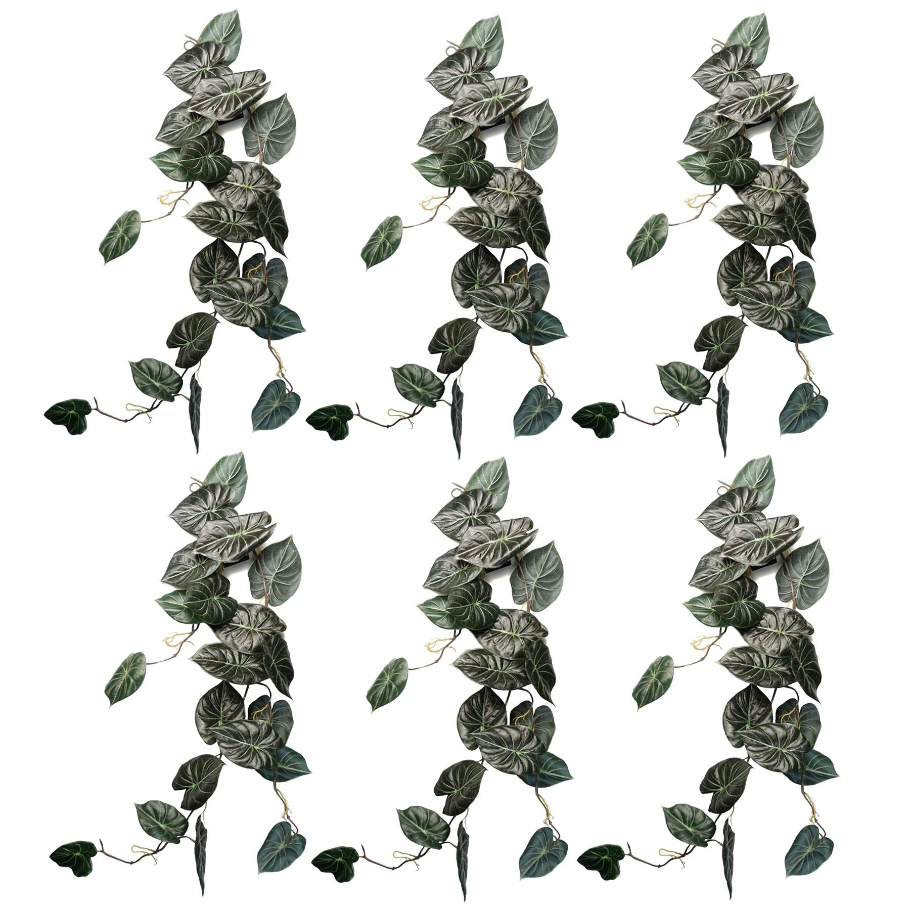 Leaf Pack of 6 Artificial Alocasia Dragon Scale Dark Trailing Plants 120cm