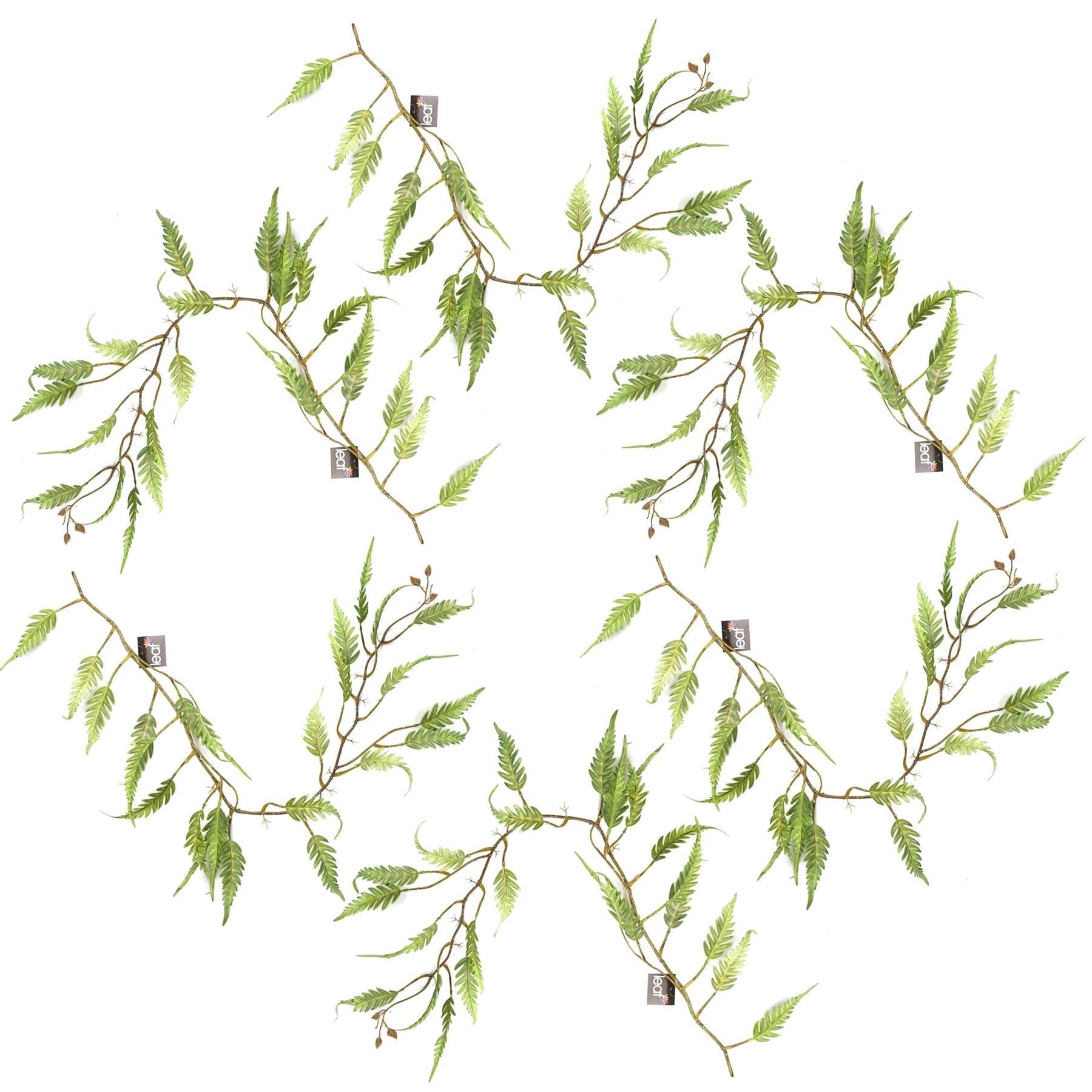 Leaf Pack of 6 Artificial Hanging Trailing Fern Plant, 125cm Long, Green, Large Leaf, Plastic Stems