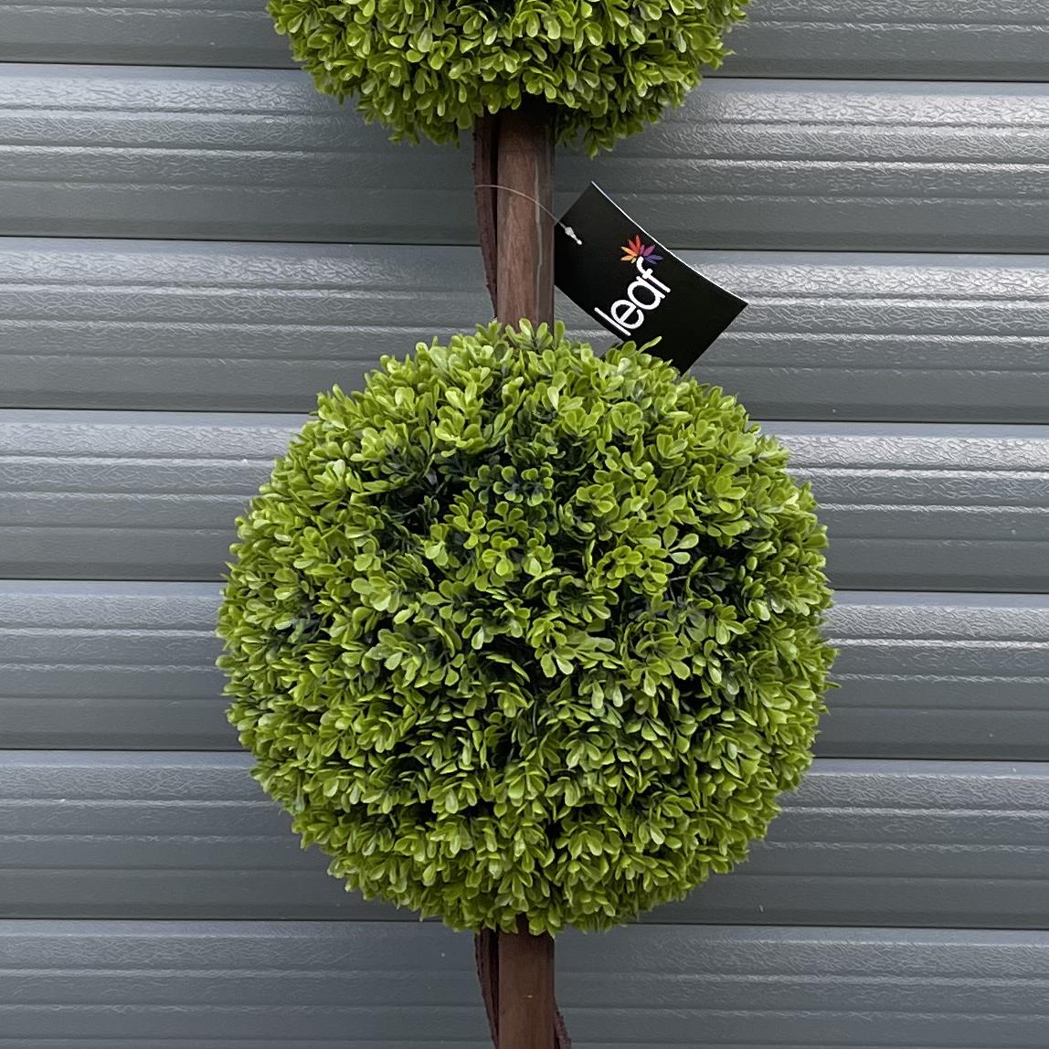 Leaf 120cm Pair of Artificial Boxwood Double Ball Topiary Trees, Outdoor, Potted, Green