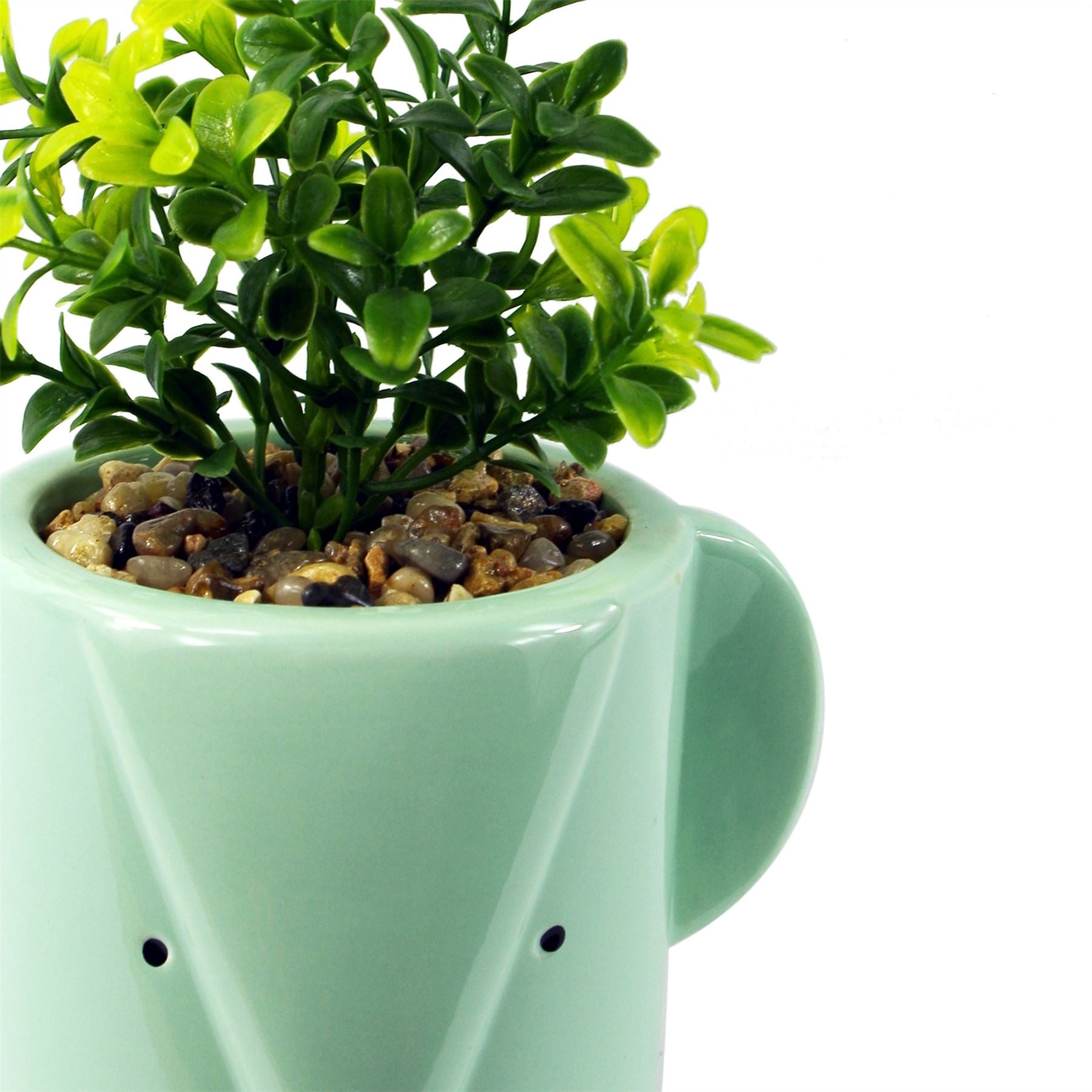 Leaf 20cm Ceramic Blue Elephant Planter with Artificial Foliage Plant