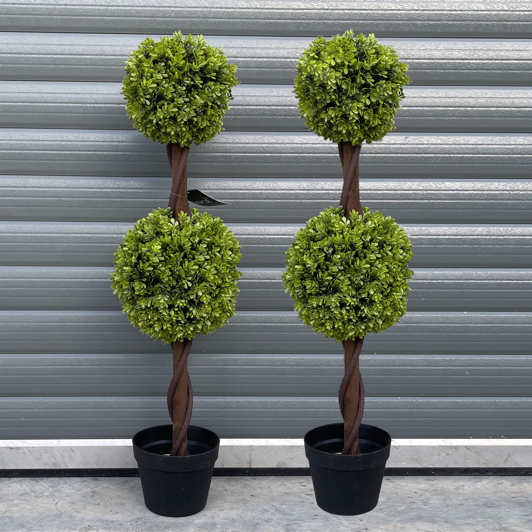 Leaf 90cm Pair of Artificial Boxwood Double Ball Topiary Trees, Outdoor Potted Green Topiary Trees