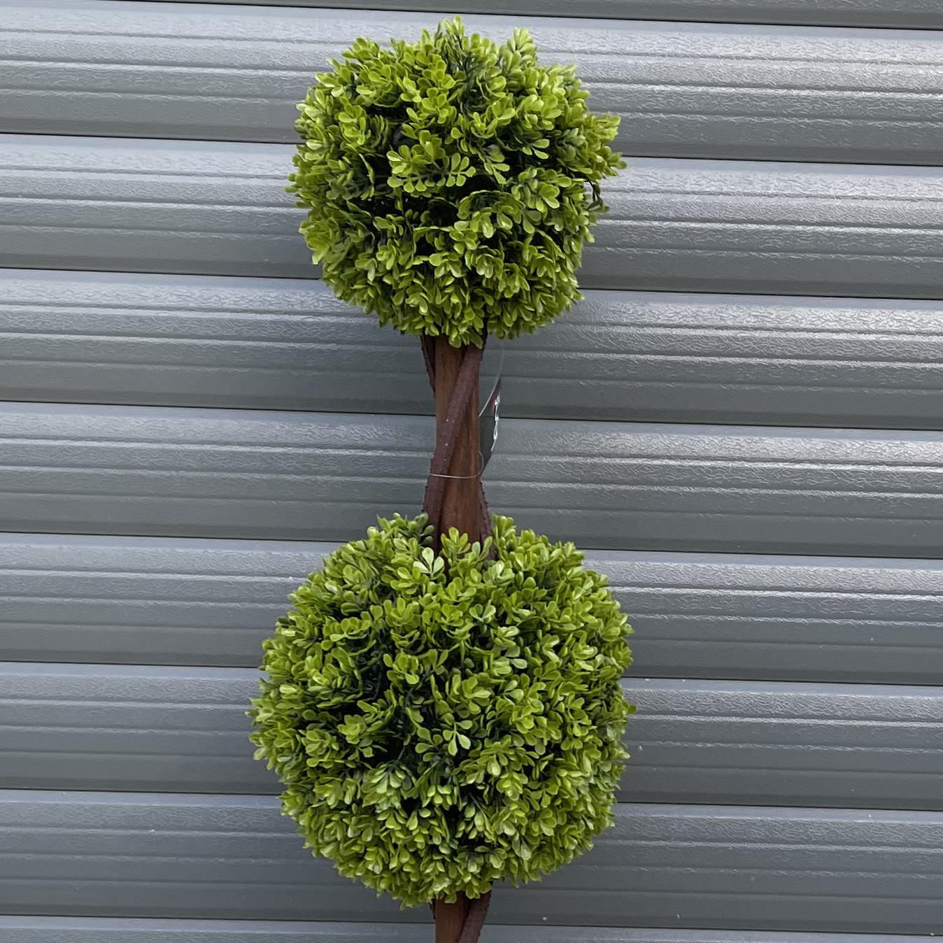 Leaf 90cm Pair of Artificial Boxwood Double Ball Topiary Trees, Outdoor Potted Green Topiary Trees