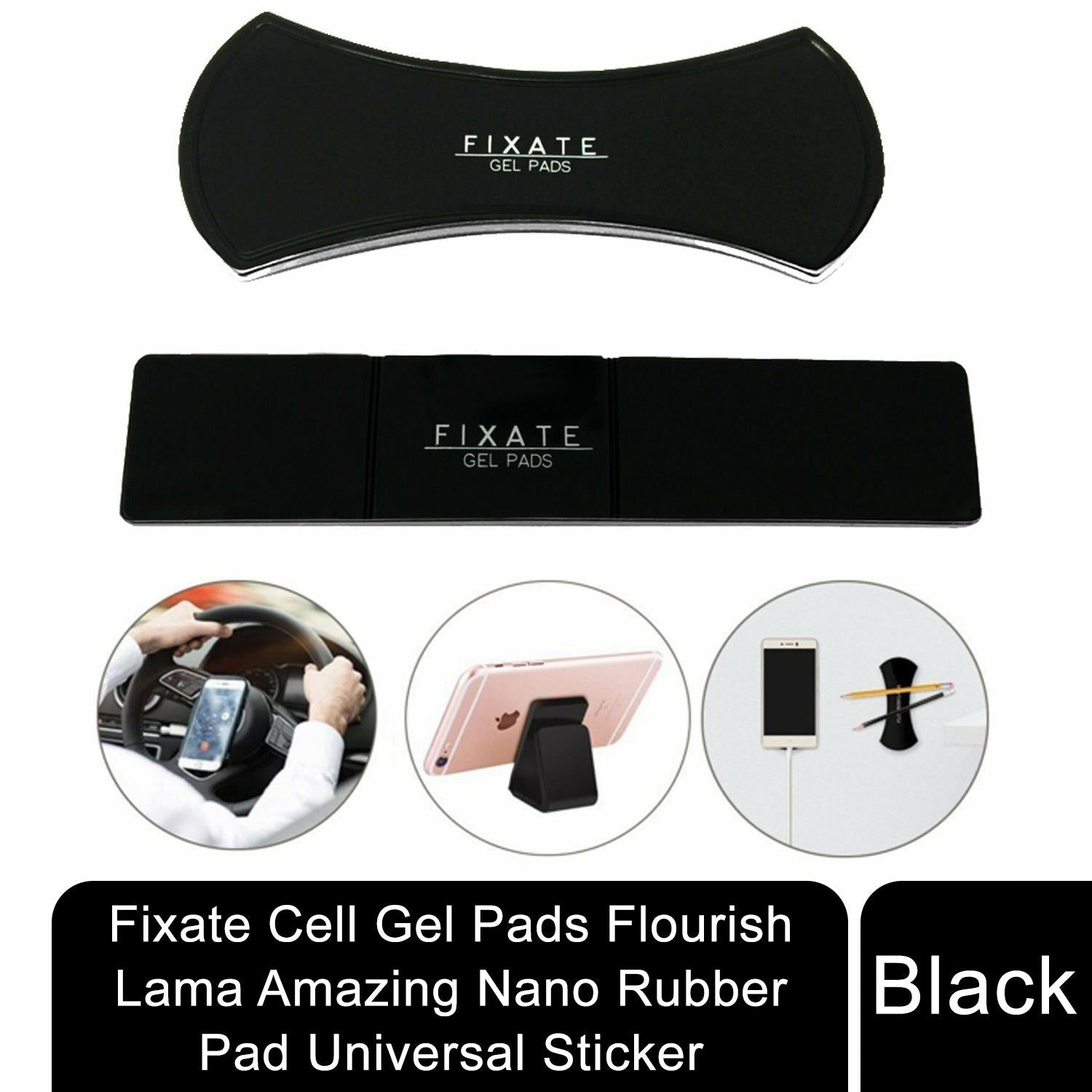 Fixate Universal Cell Gel Pads Sticker, Nano Rubber Pad, Washable Multi-Function Black Hook Pad