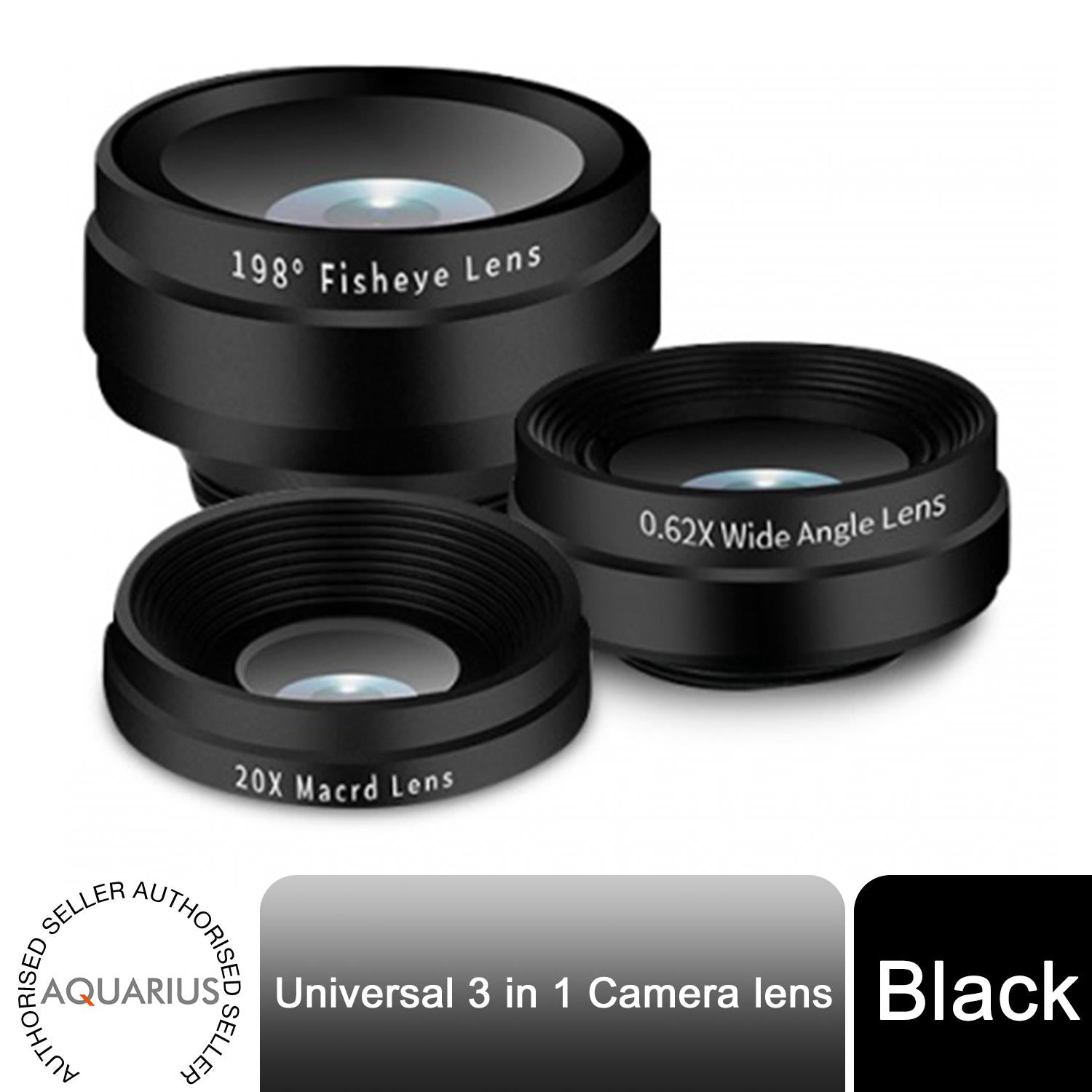 Aquarius Universal 3-in-1 Camera Lens Kit with Wide Angle, Fisheye & Macro Lens