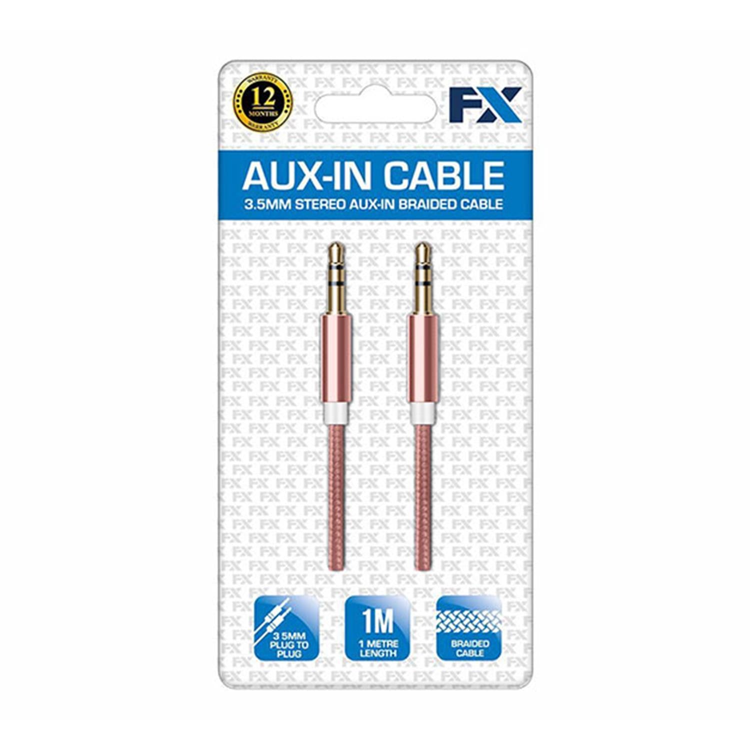 FX 3.5mm Braided Aux Audio Cable, Rose Gold
