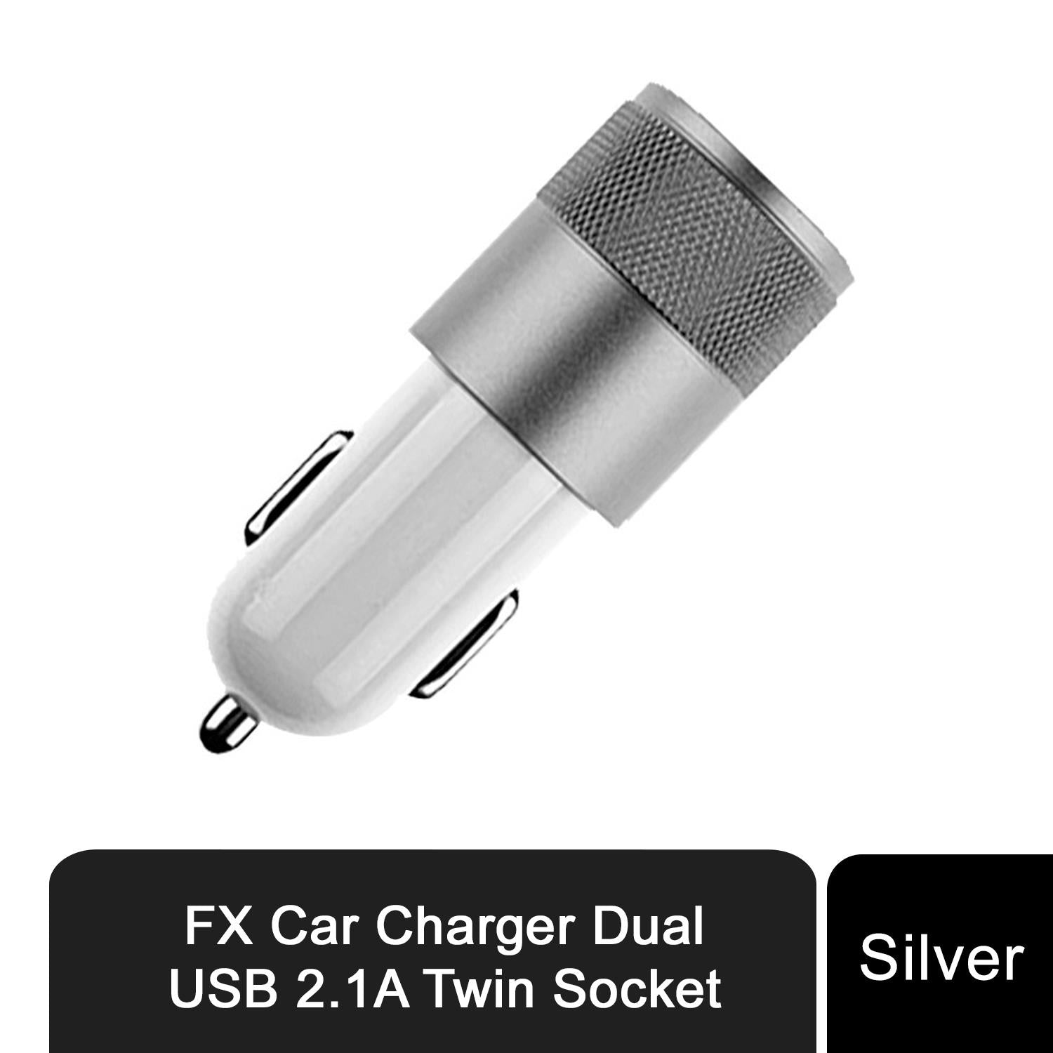 FX Powabud Dual USB Car Charger 2.1A, Silver