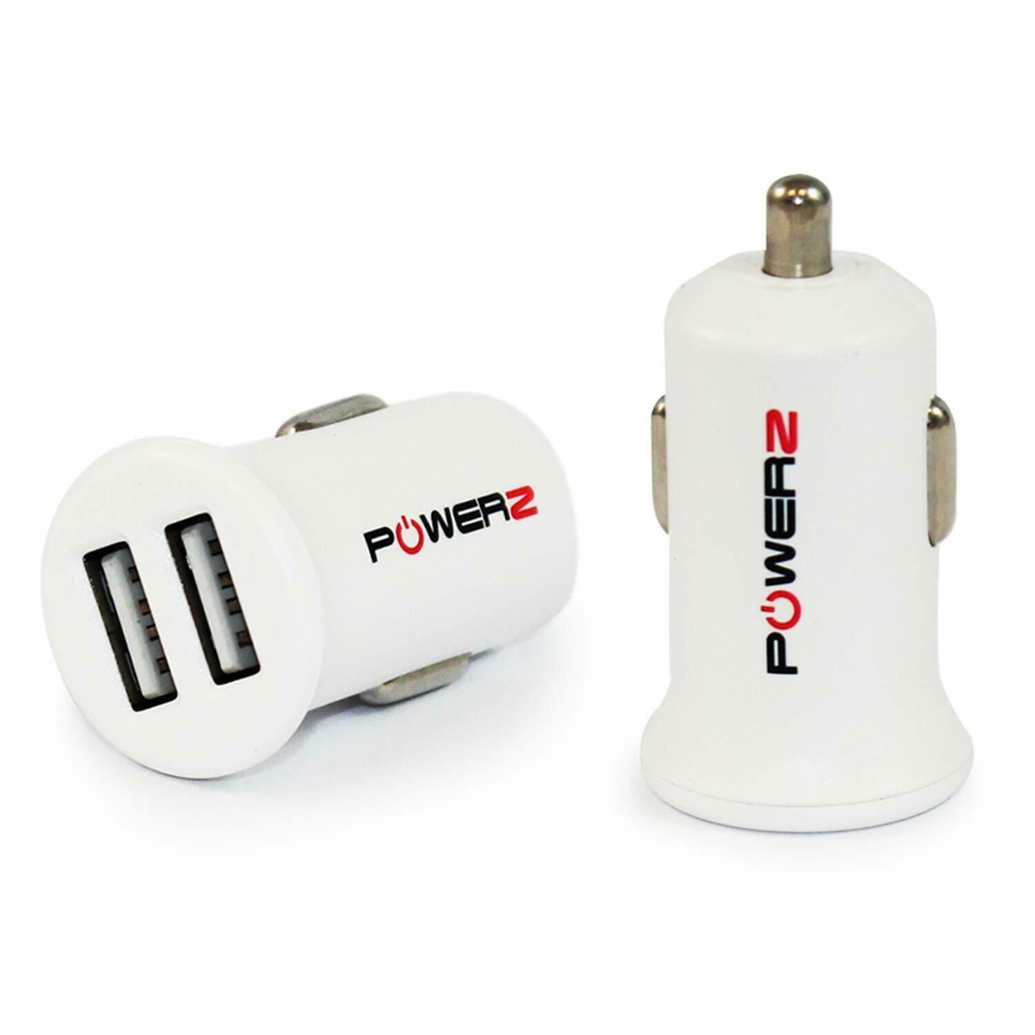 Powerz Dual USB 2.4Amp Car Charger - White