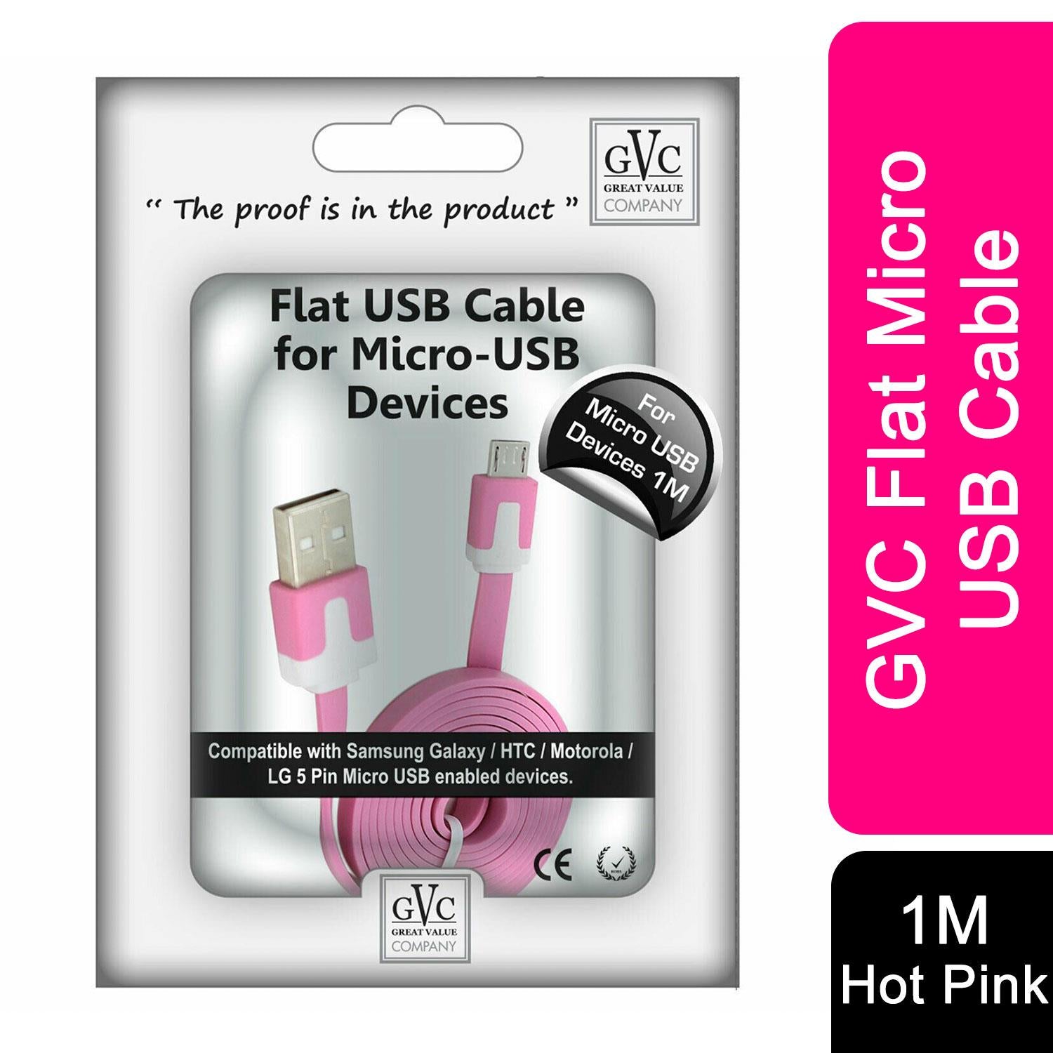 GVC 1m Tangle-Free Flat Micro USB Cable for Sync and Charge
