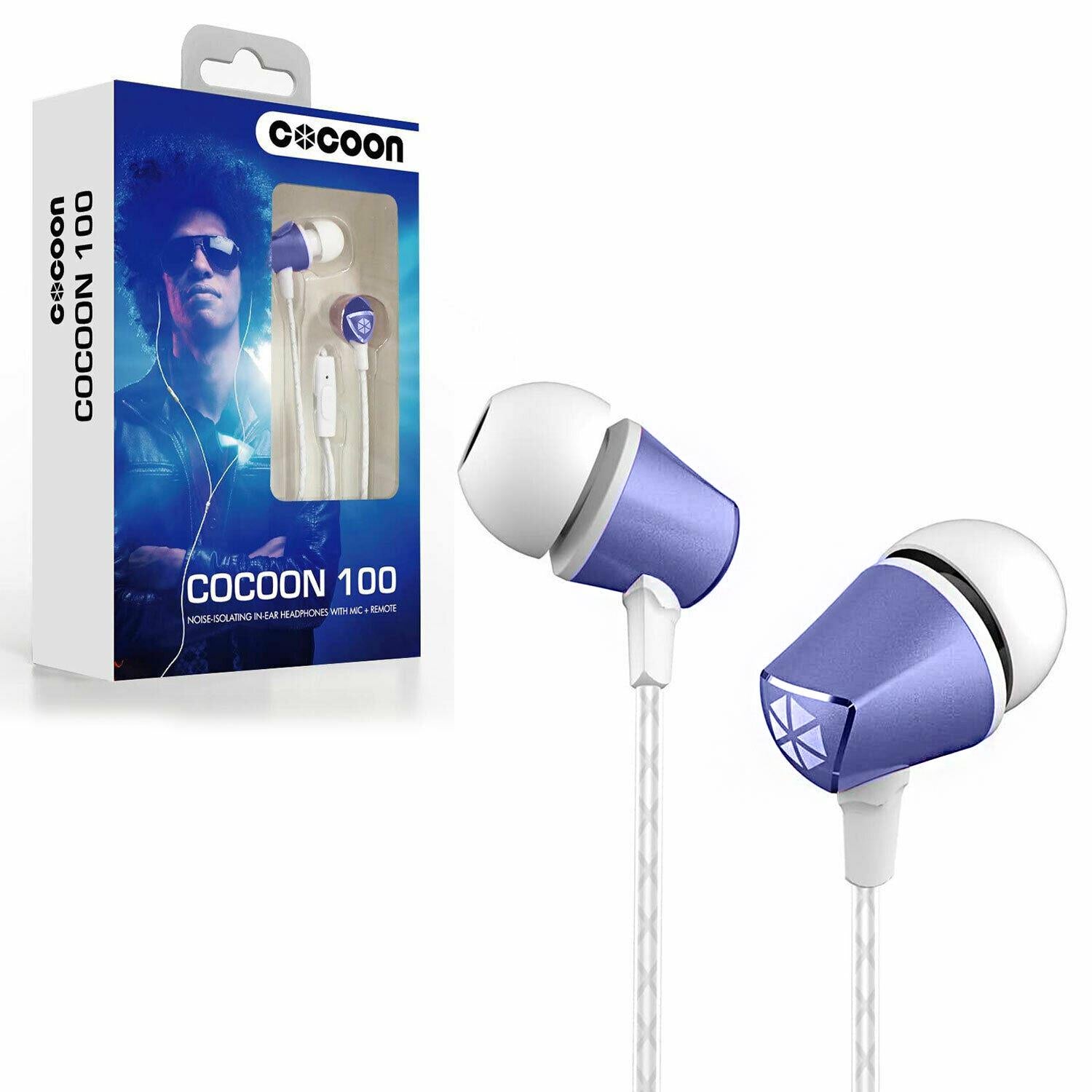 Cocoon 100 Series Noise-Isolating Tangle-Free In-Ear Headphones with Mic for Smartphone - Cobalt Blue