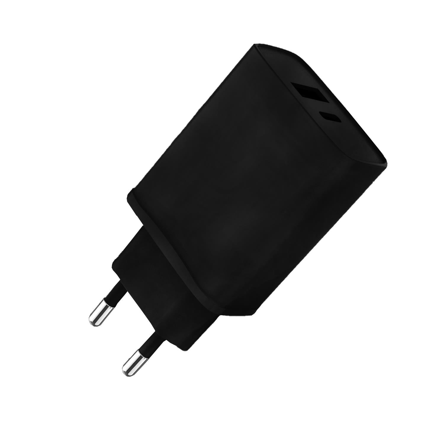 FX Dual EU USB-C and USB-A Travel Charger, Black