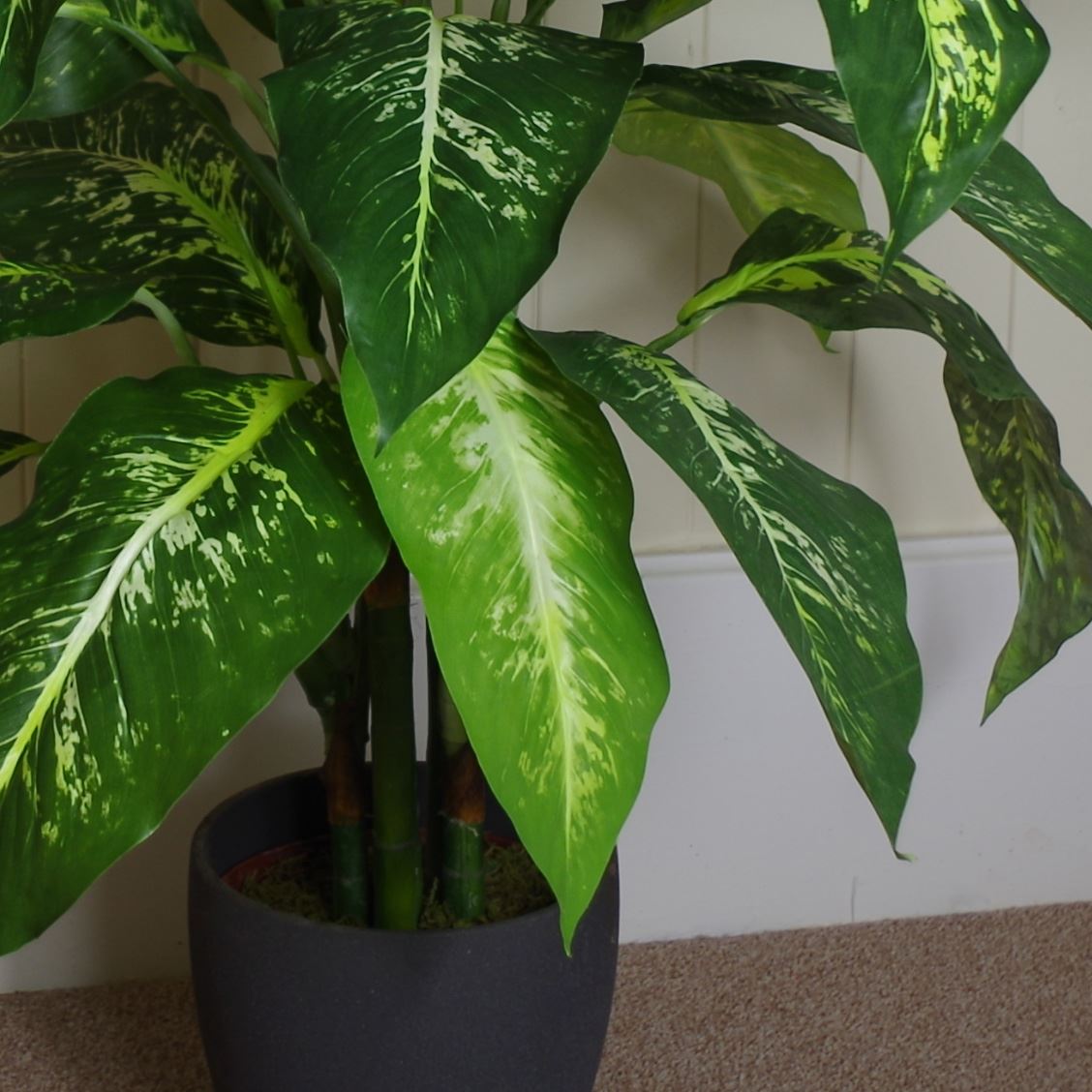 100cm Large Fox's Aglaonema Spotted Evergreen Artificial Tree with Silver Metal Planter