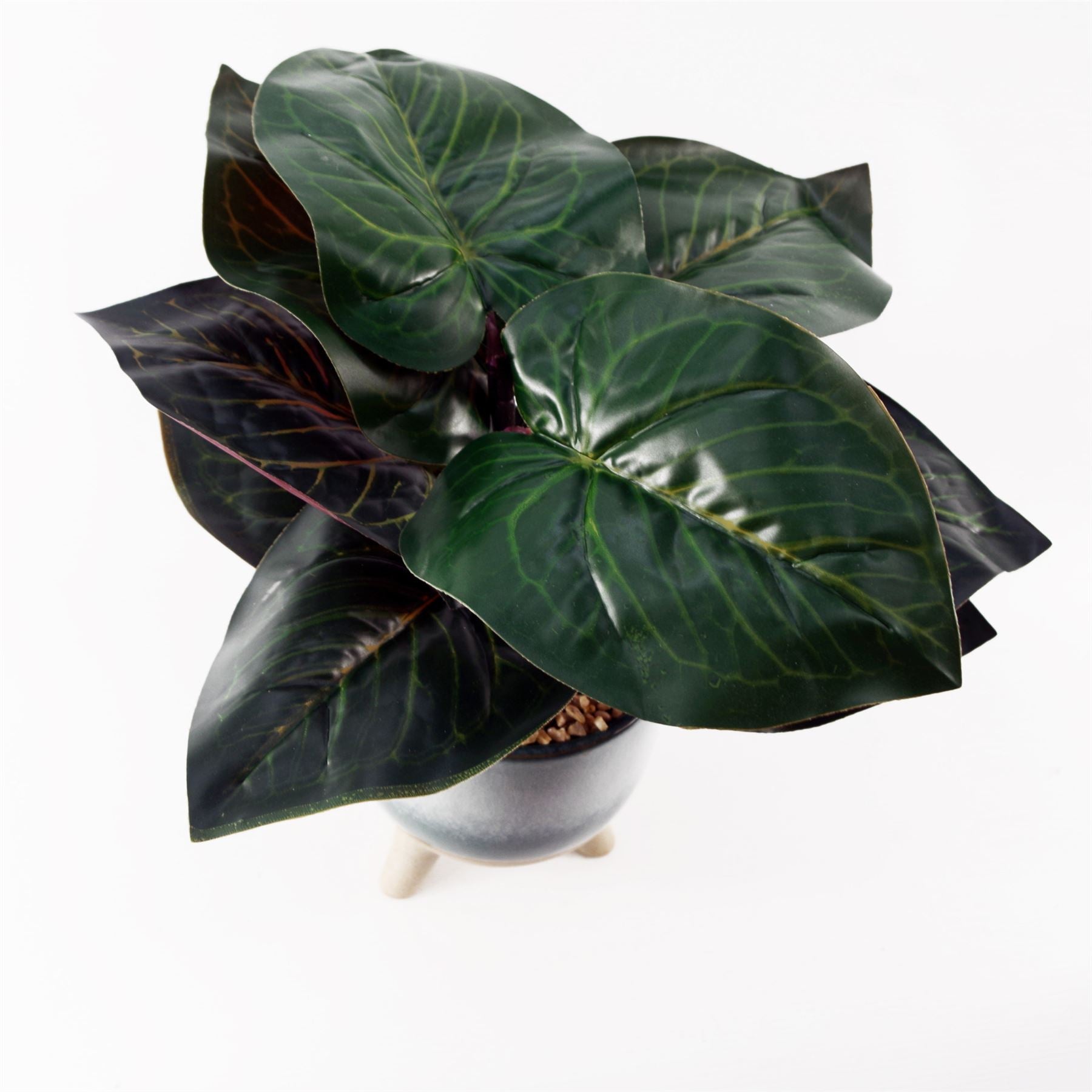 Leaf 35cm Artificial Ficus Plant in Decorative Three-Legged Ceramic Planter with Pebbles