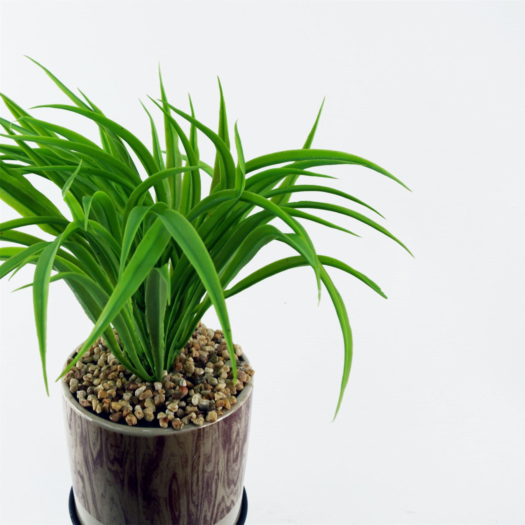 Leaf 35cm Artificial Grass in Ceramic Planter with Metal Stand and Pebbles