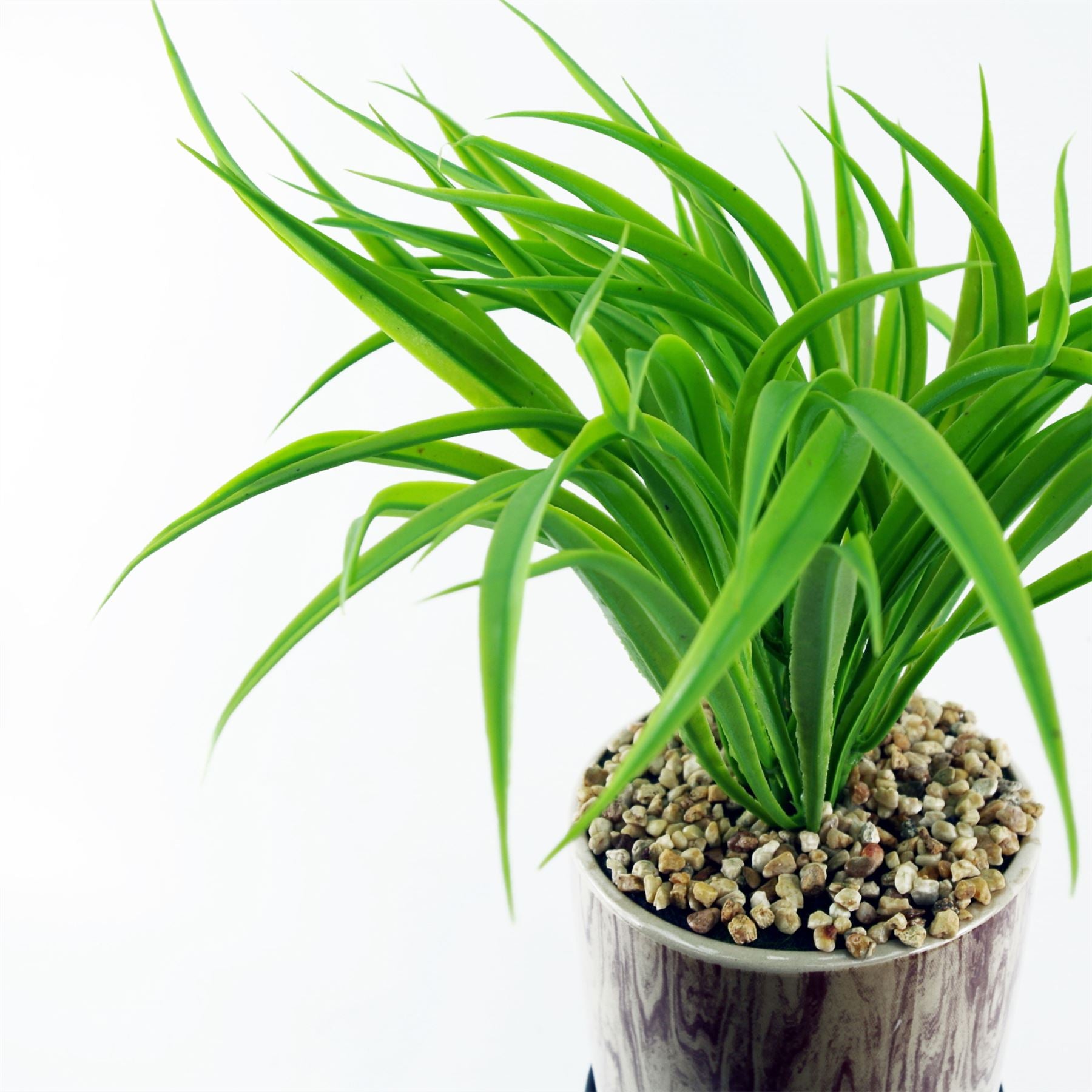 Leaf 35cm Artificial Grass in Ceramic Planter with Metal Stand and Pebbles
