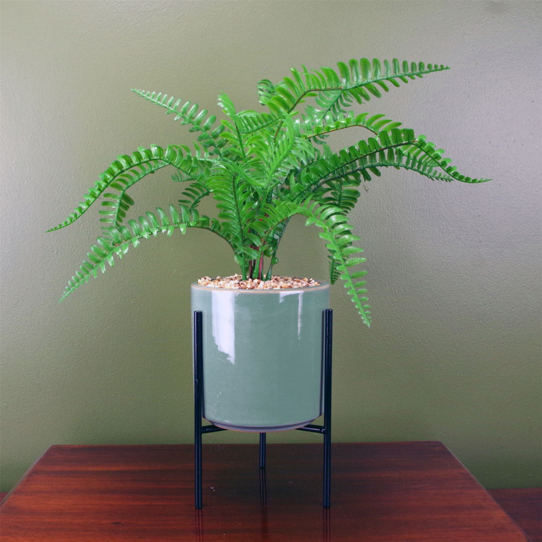 40cm Artificial Fern Plant in Ceramic Planter with Metal Stand