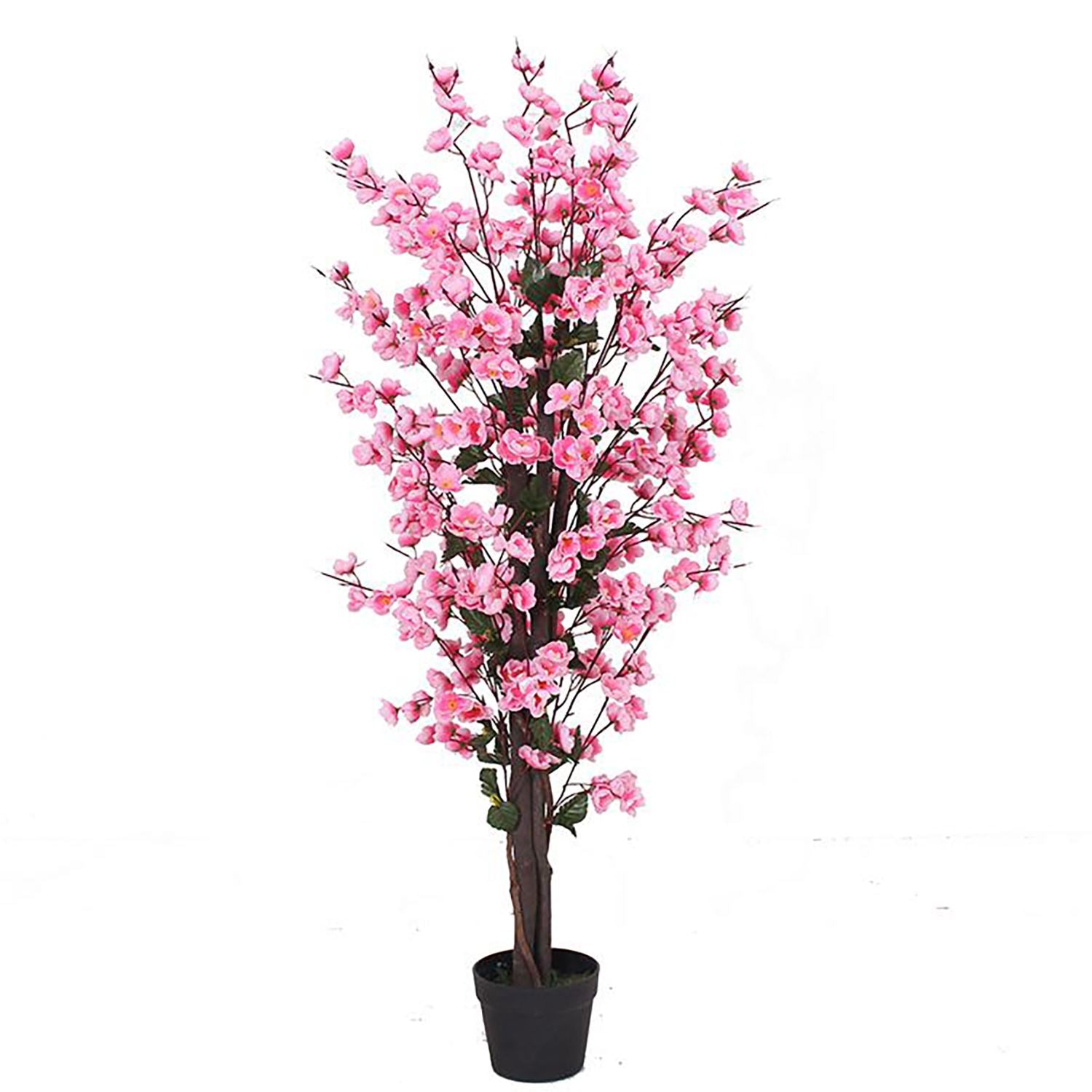 Leaf 120cm Artificial Pink Blossom Tree in Plain Plastic Pot, Fully Assembled