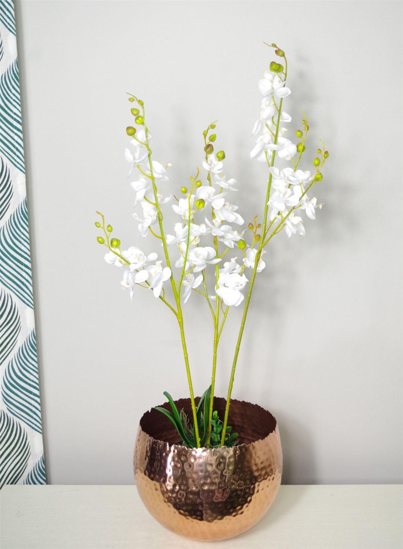 60cm Artificial White Phalaenopsis Orchid, Triple Stem, 30 Flowers, Potted Artificial Plant