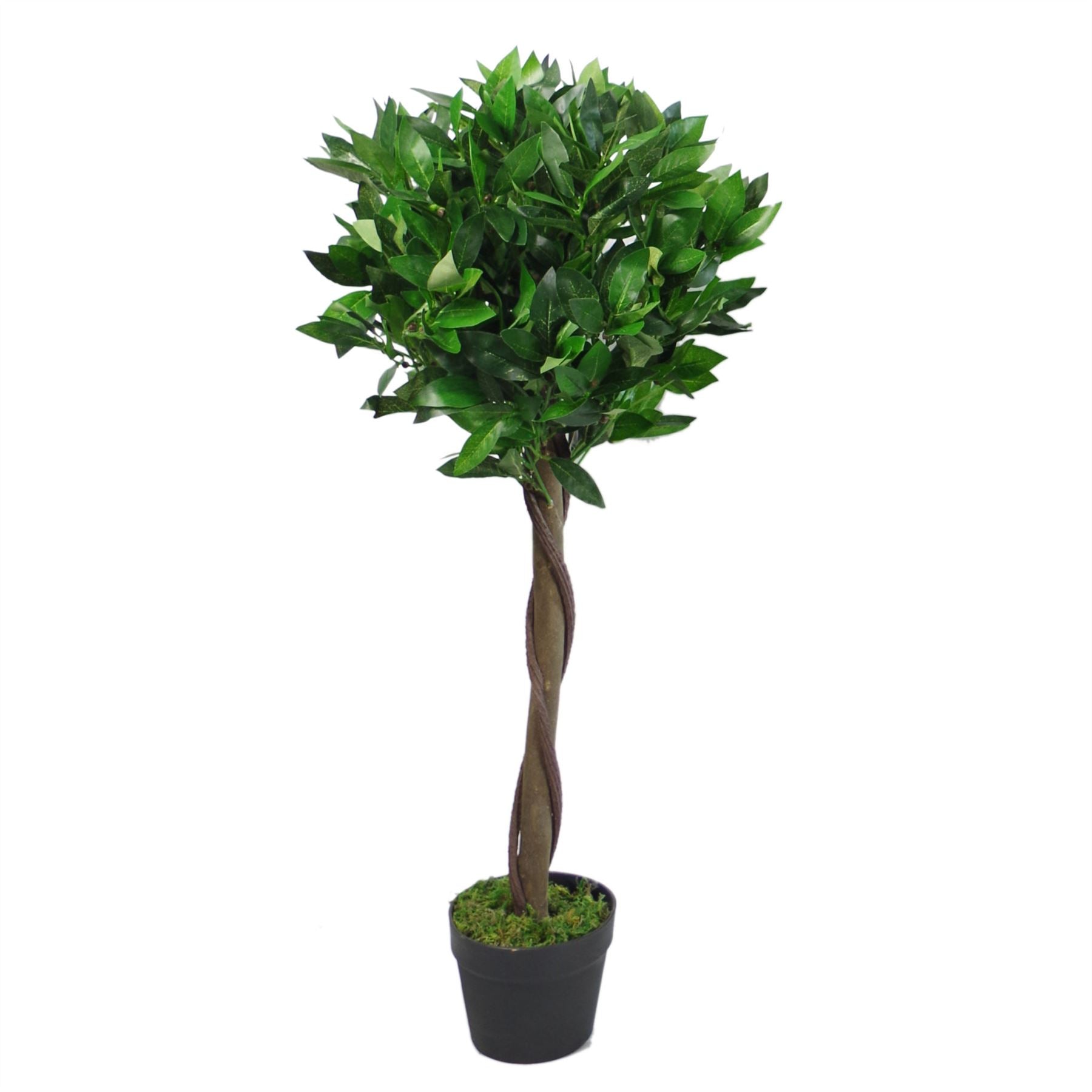 Pair of 90cm Artificial Bay Laurel Ball Trees with Plain Trunks