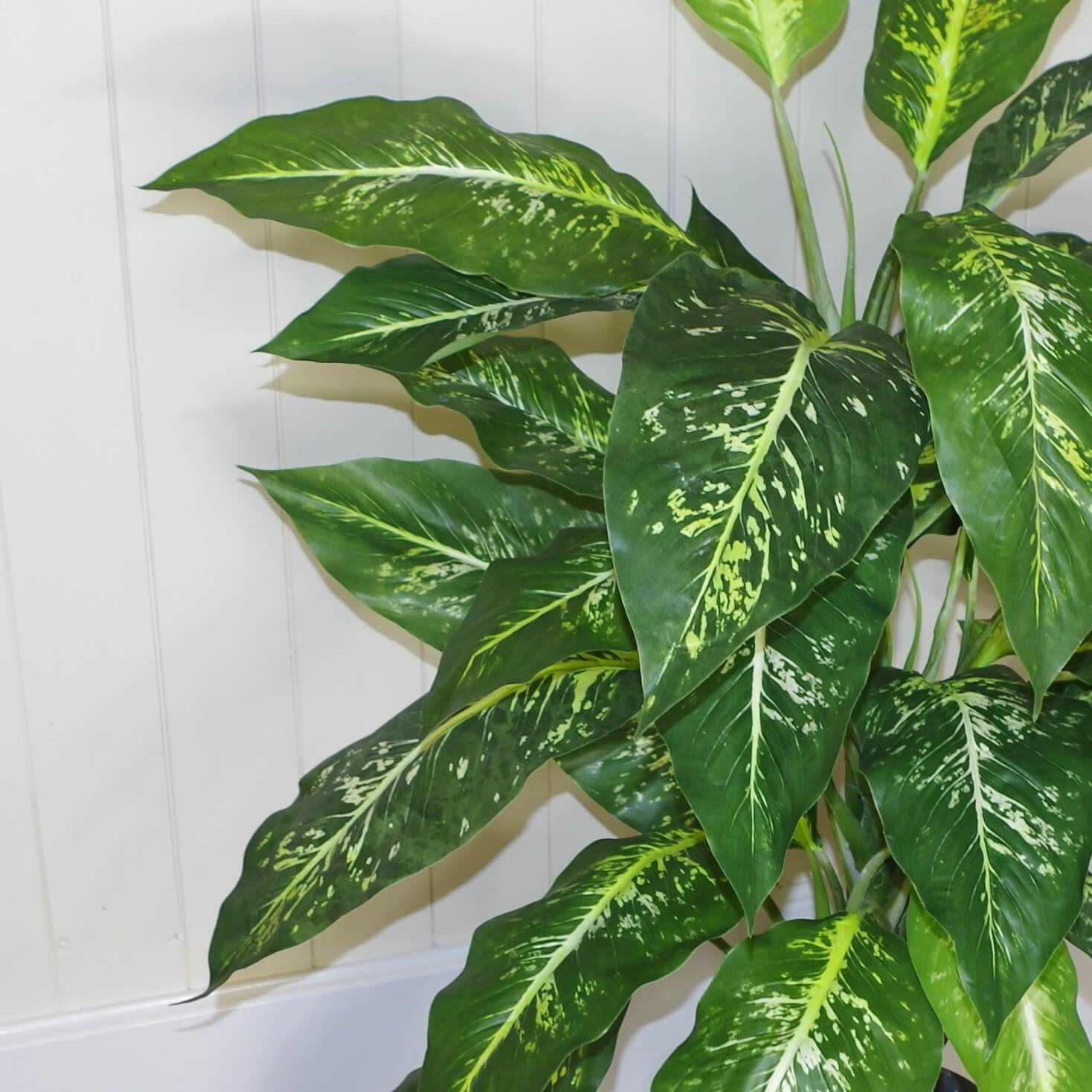Leaf 100cm Large Fox's Aglaonema (Spotted Evergreen) Artificial Tree in Black Plastic Pot