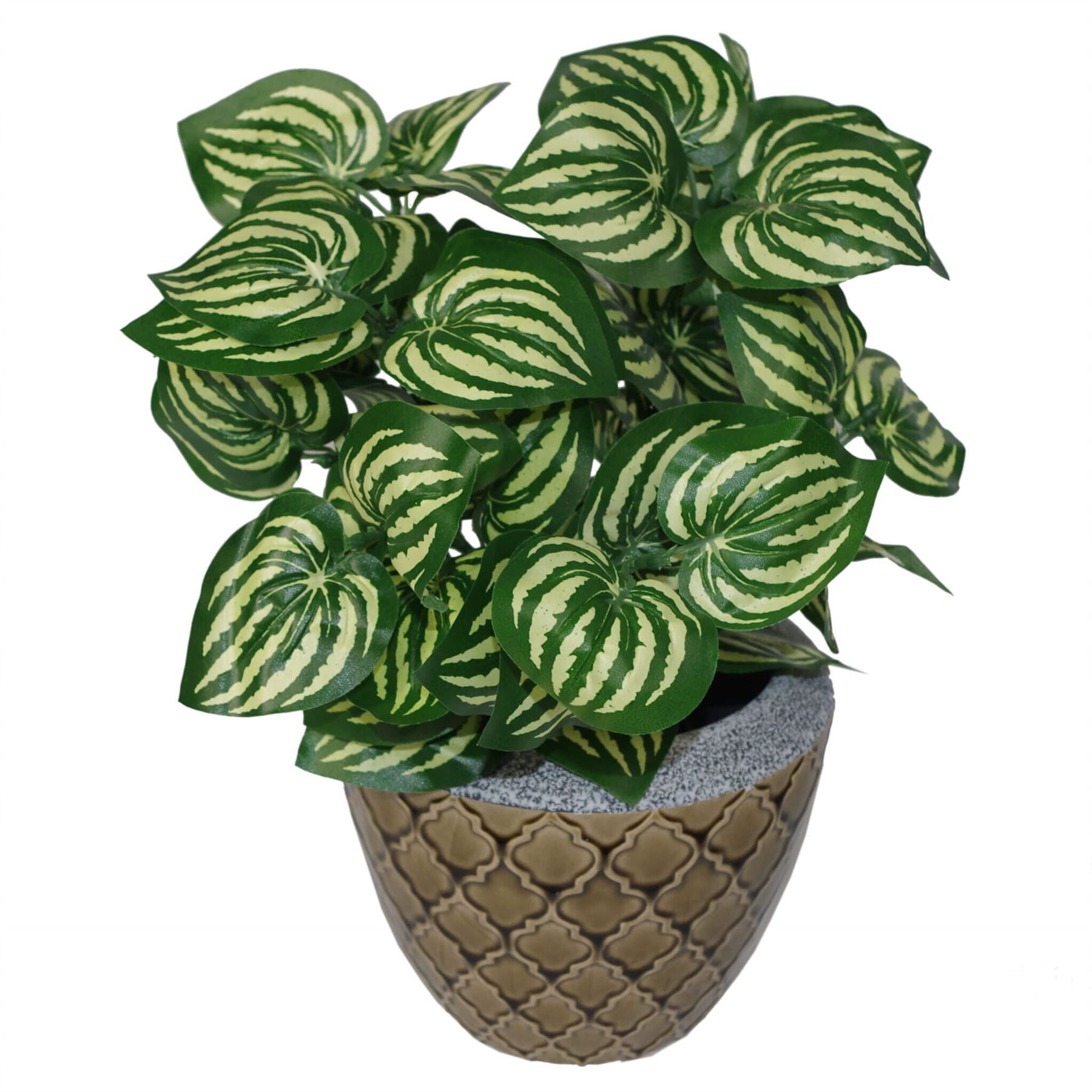 45cm Artificial Watermelon Style Leaves Plant in Plain Black Plastic Pot