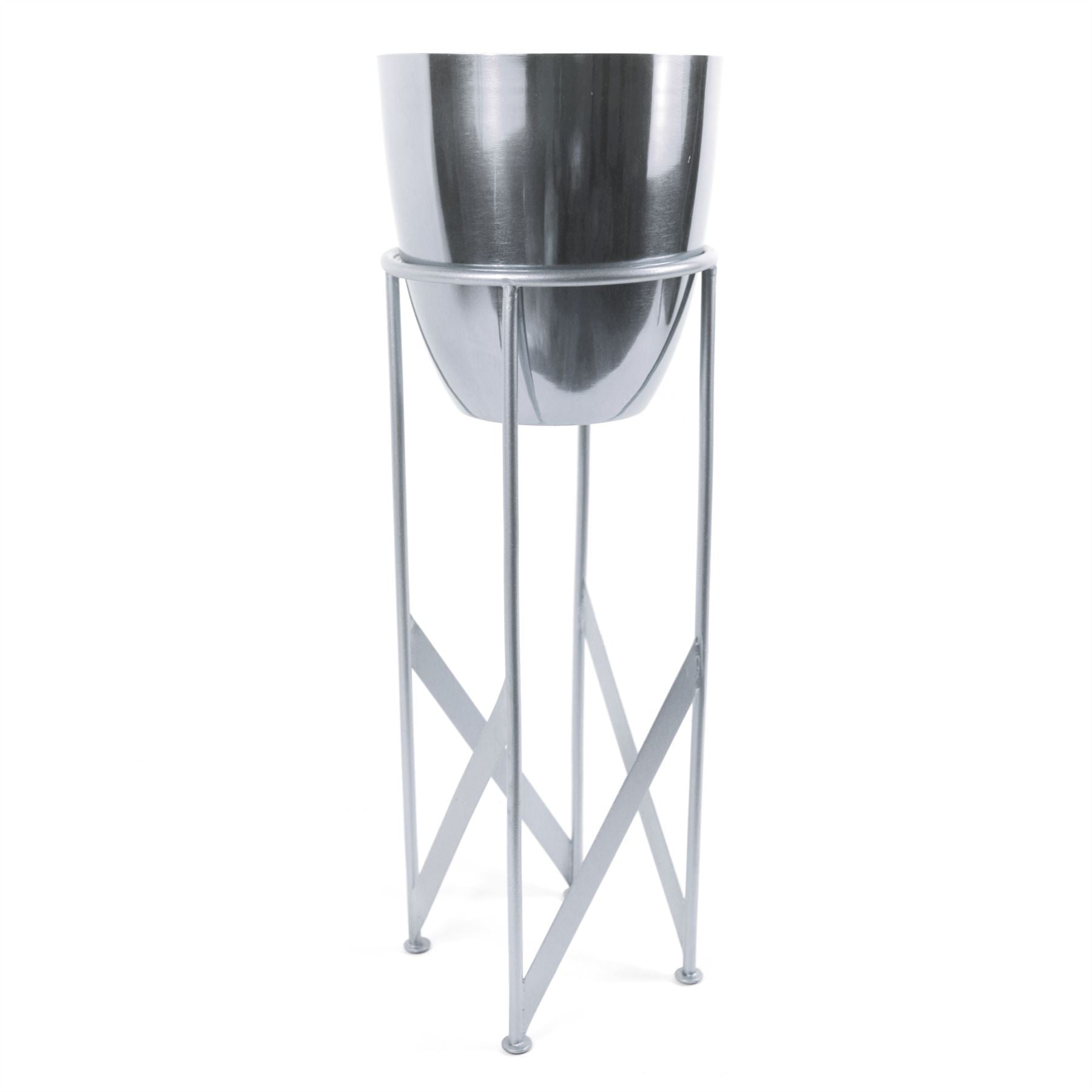 Leaf 55cm Silver Metal Planter and Matching Stand